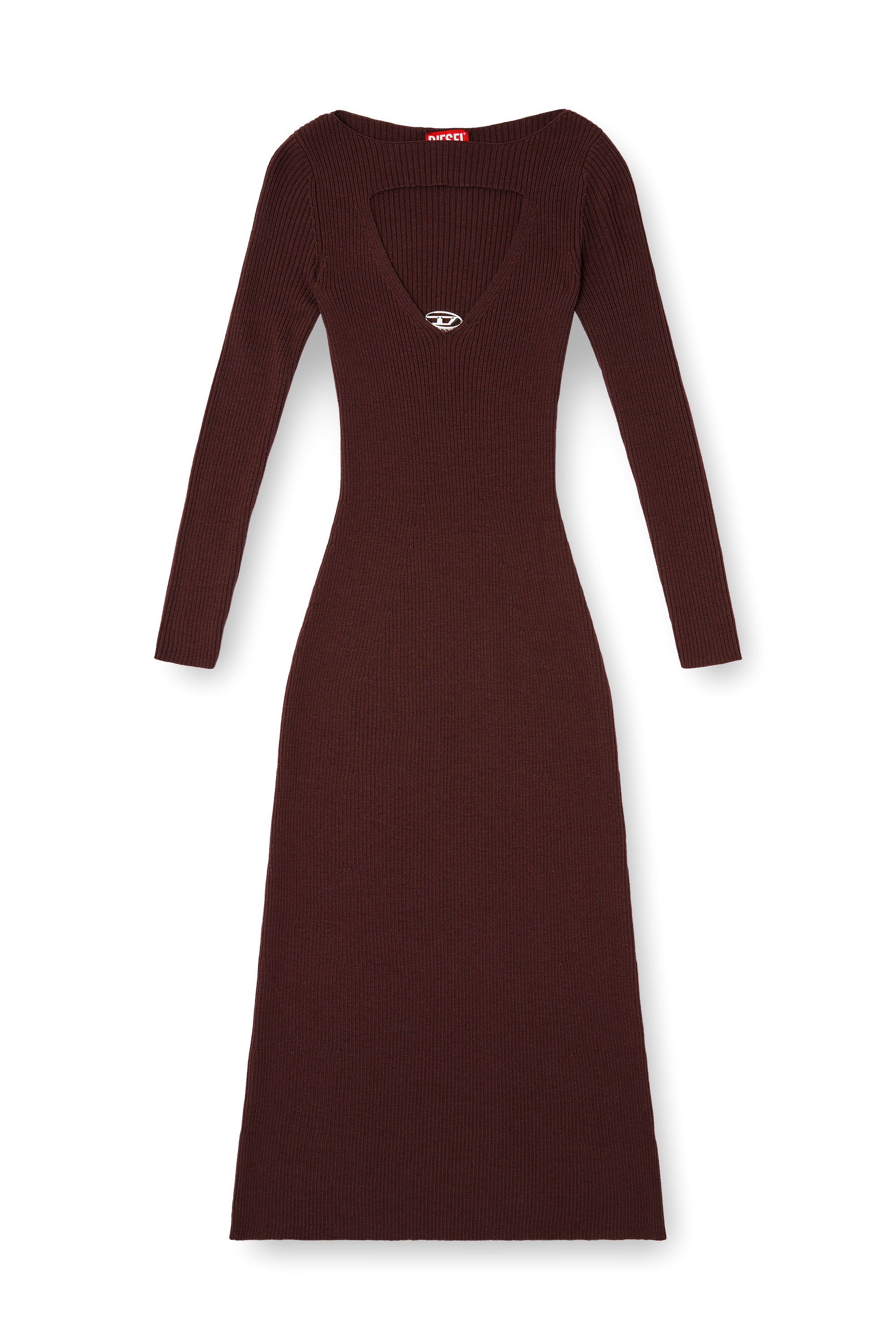 Diesel - M-OLONI, Woman's Midi wool dress with inlay in Burgundy - 2