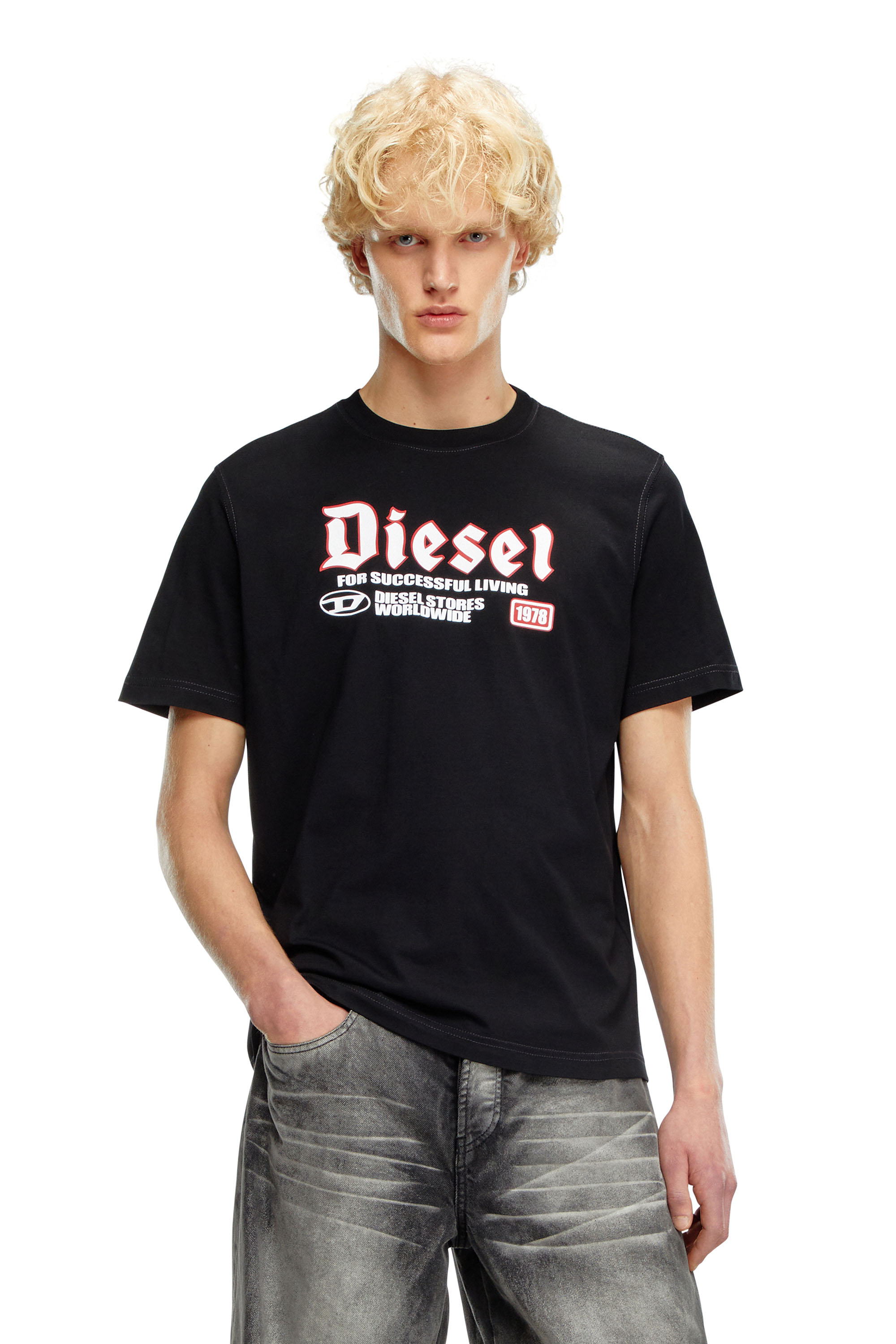 Diesel - T-ADJUST-K1, Man's T-shirt with flocked Diesel print in Black - 1