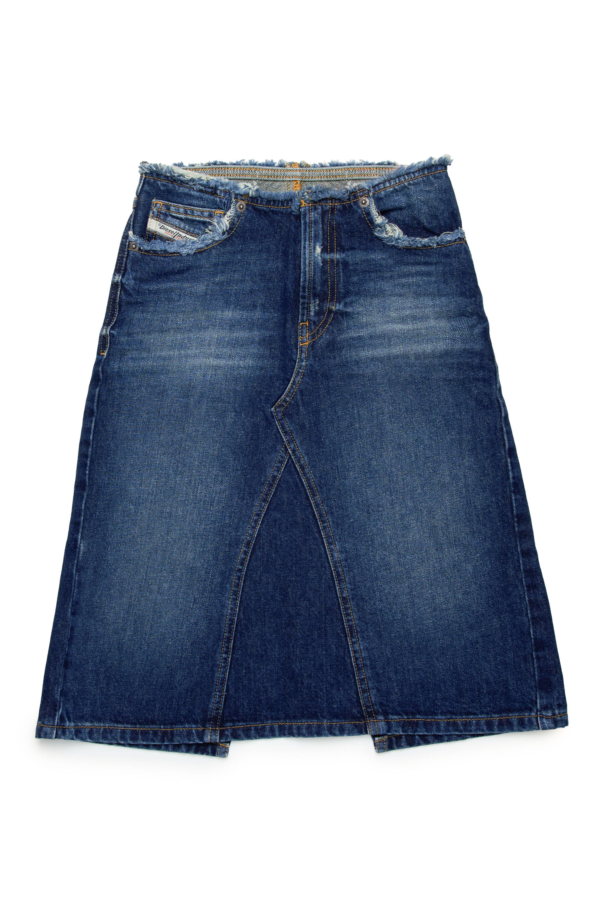 Diesel - GEPAGO, Woman's Denim midi skirt with frayed edges in Dark Blue - 1