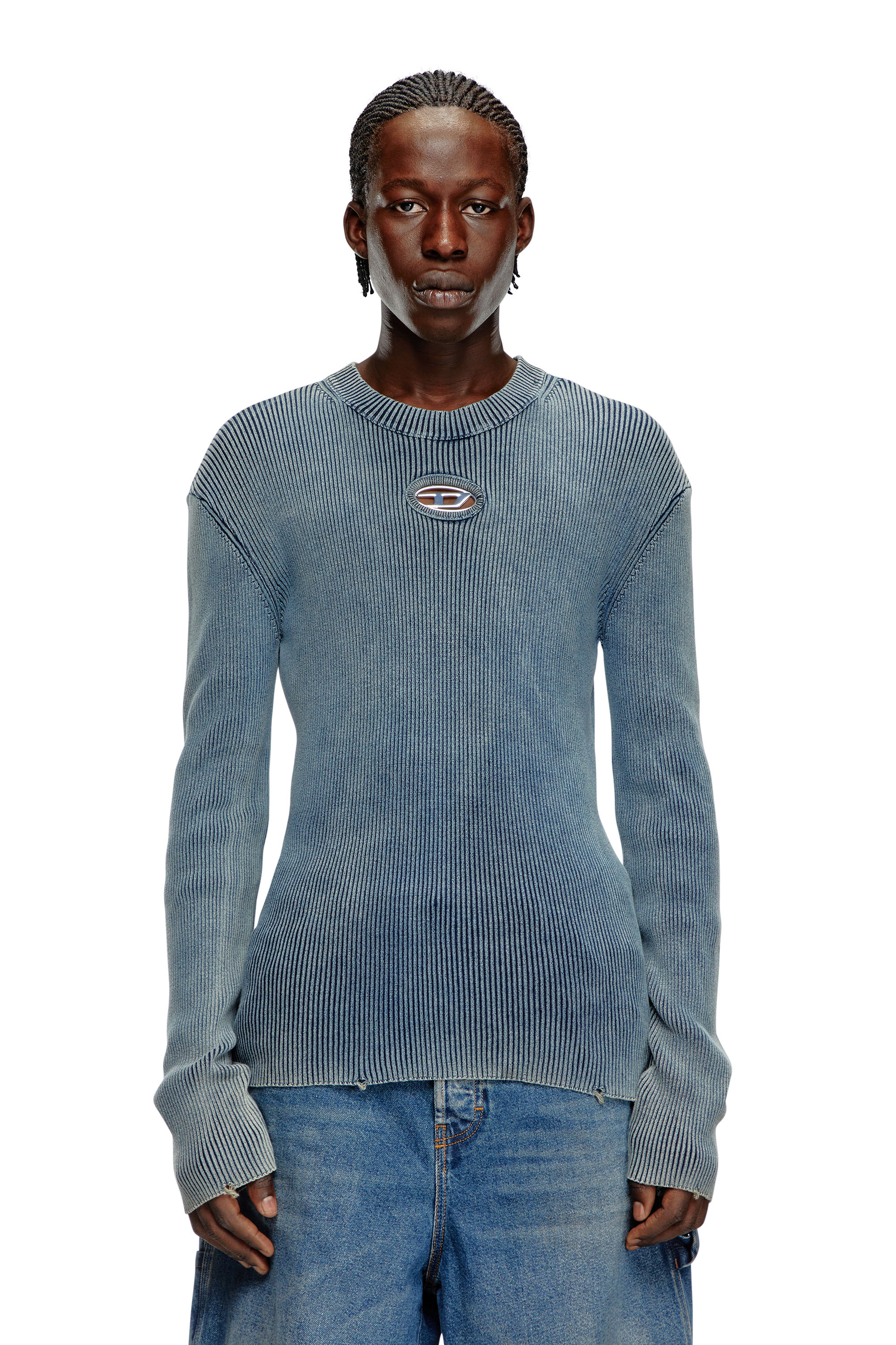 Diesel - K-DARIN-A, Man's Cut-out jumper with Oval D in Blue - 6