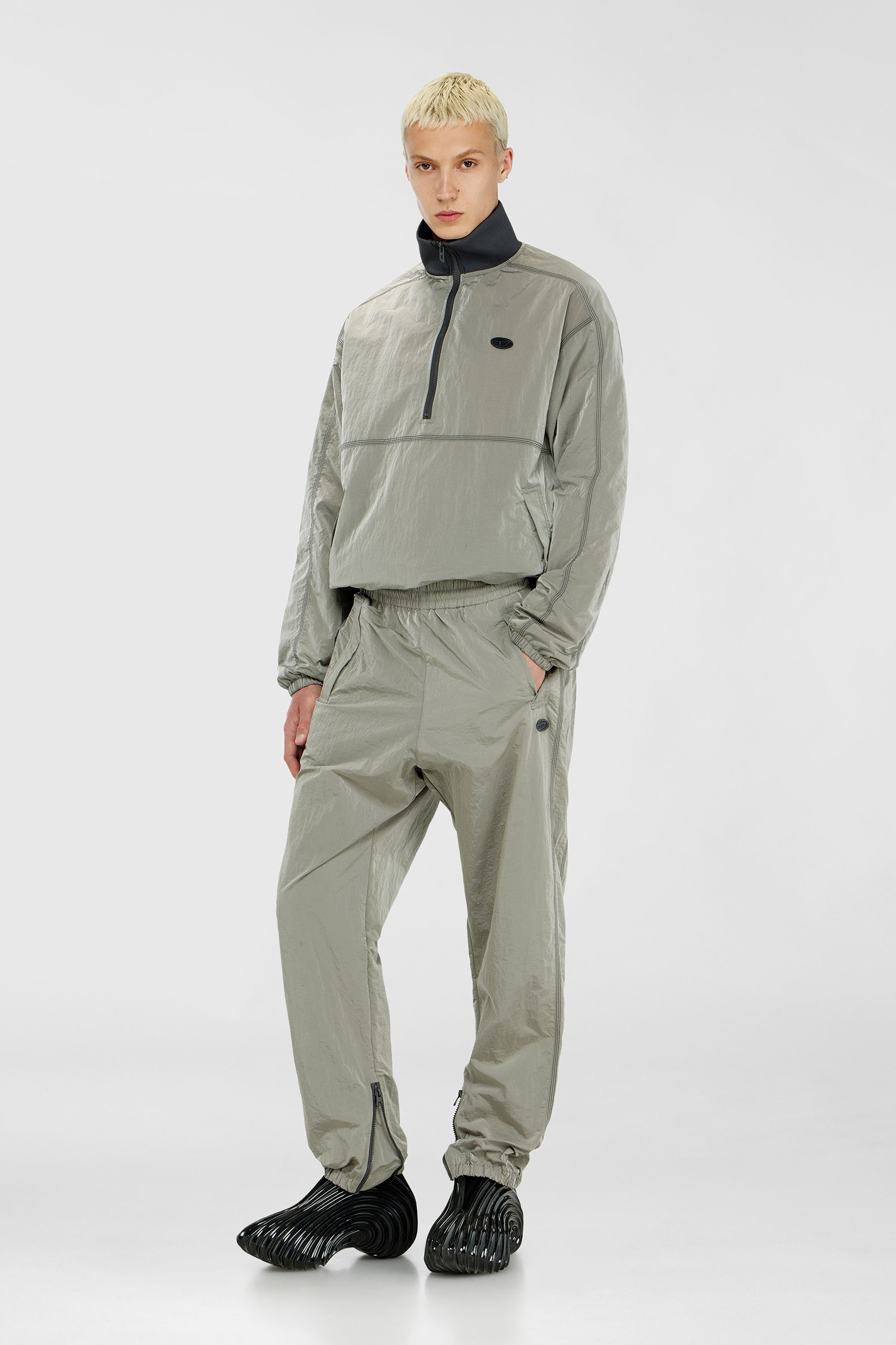 Diesel - P-ANOK, Man's Nylon pants with crinkle effect in Light Grey - 1