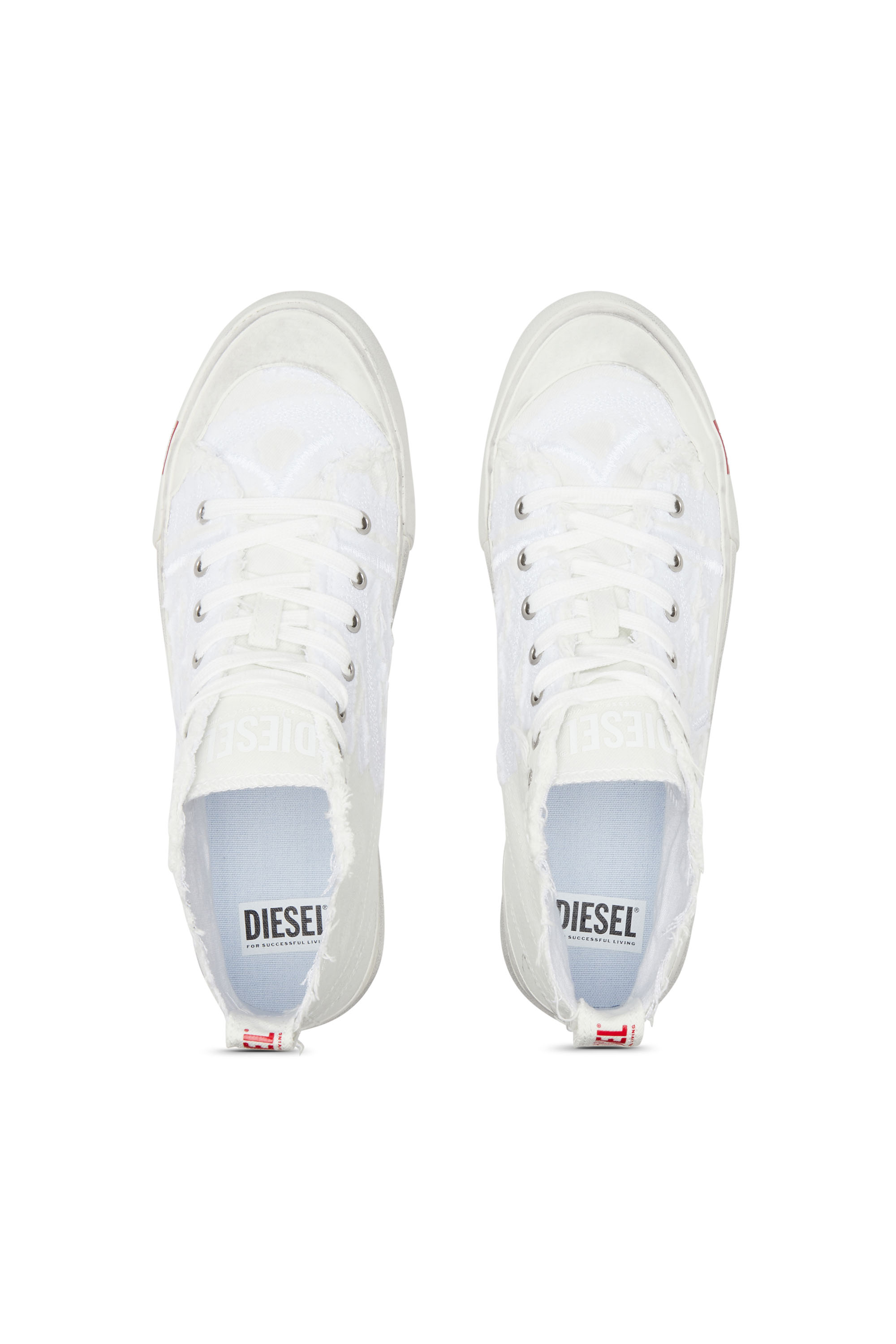 Diesel - S-ATHOS MID, Man S-Athos Mid-Destroyed gauze and denim high-top sneakers in White - Image 5