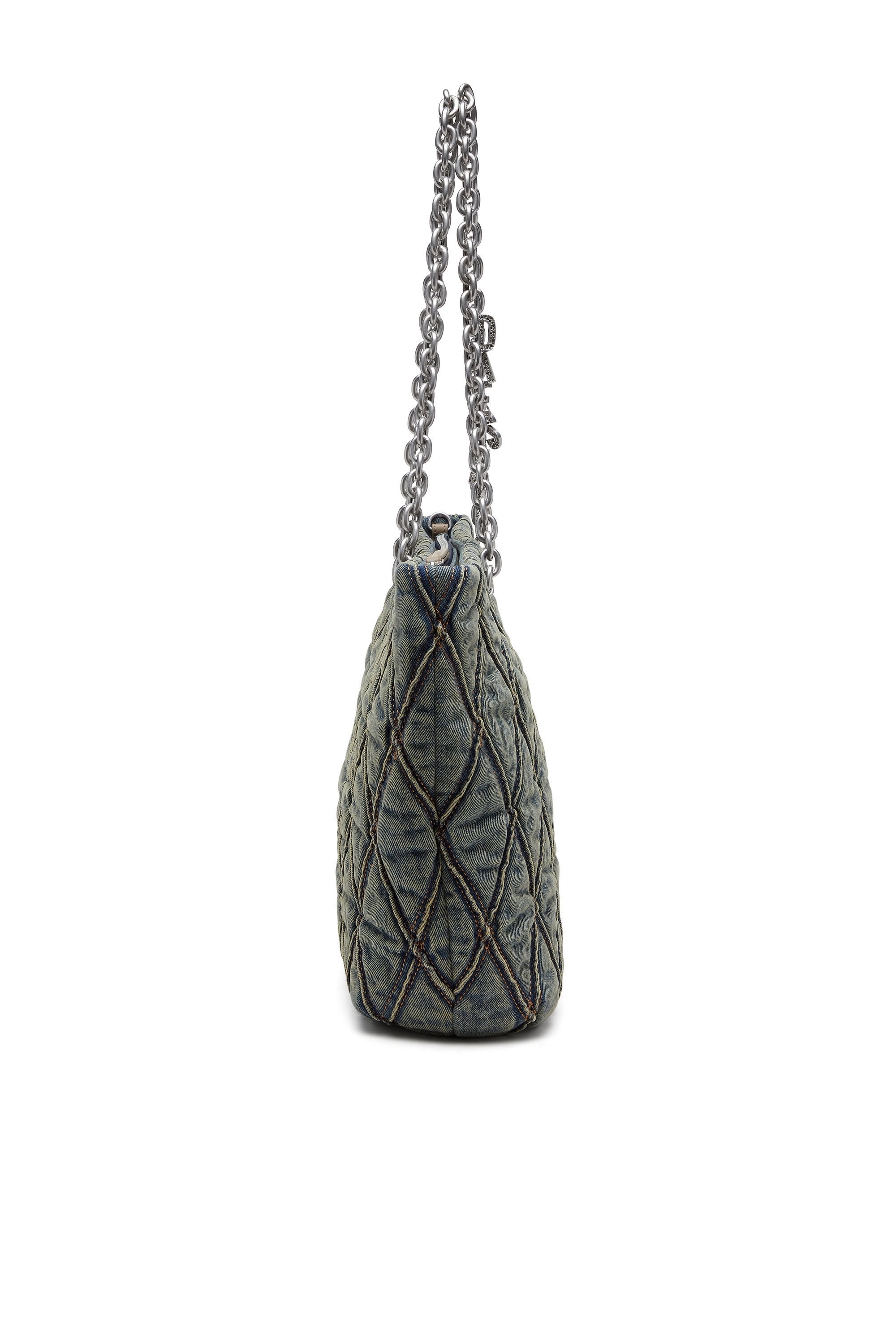 Diesel - CHARM-D SHOPPER M, Woman's Charm-D-Tote bag in quilted denim in Dark Blue - 4