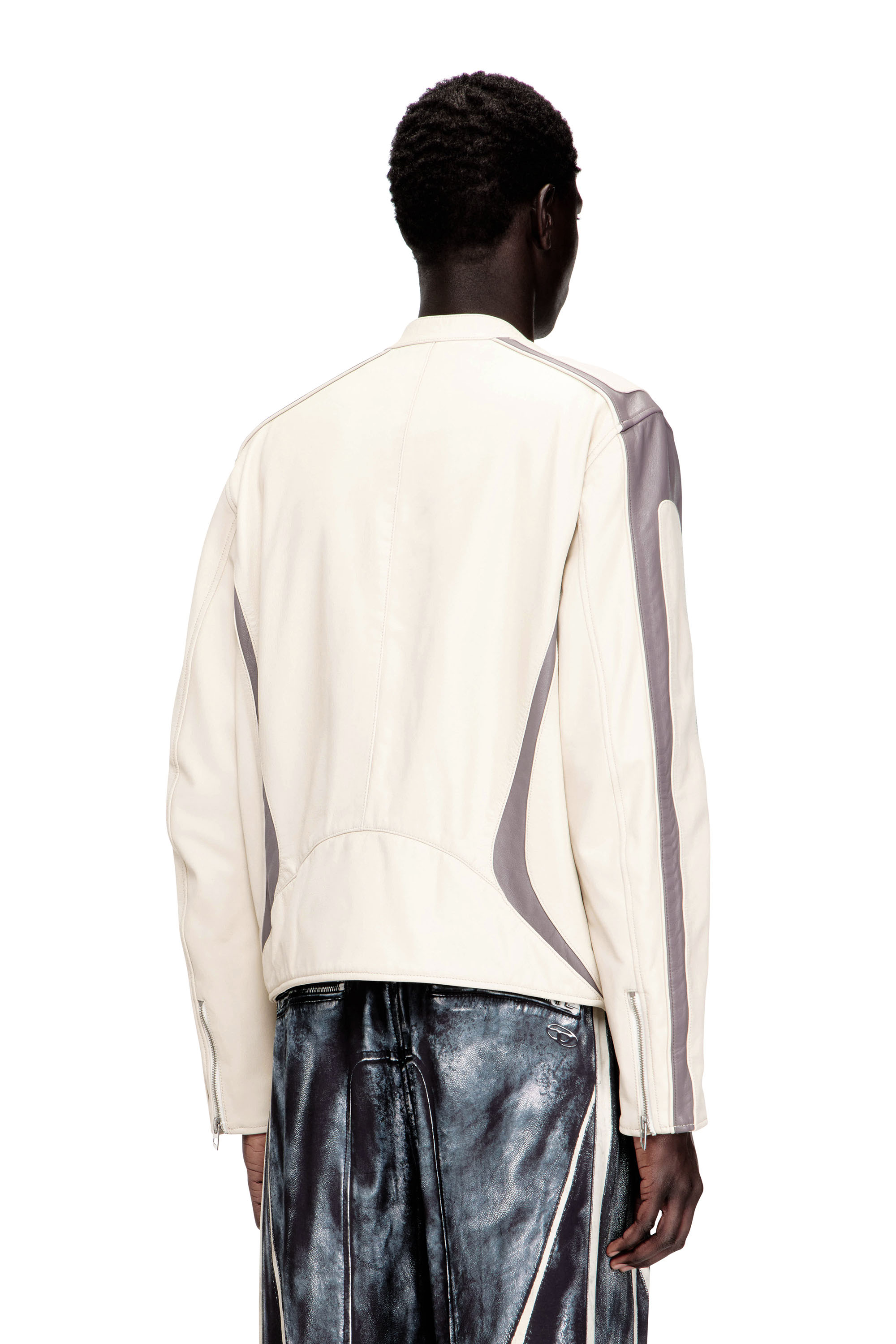 Diesel - L-ADAM, Man's Colour-block leather biker jacket in null - 4