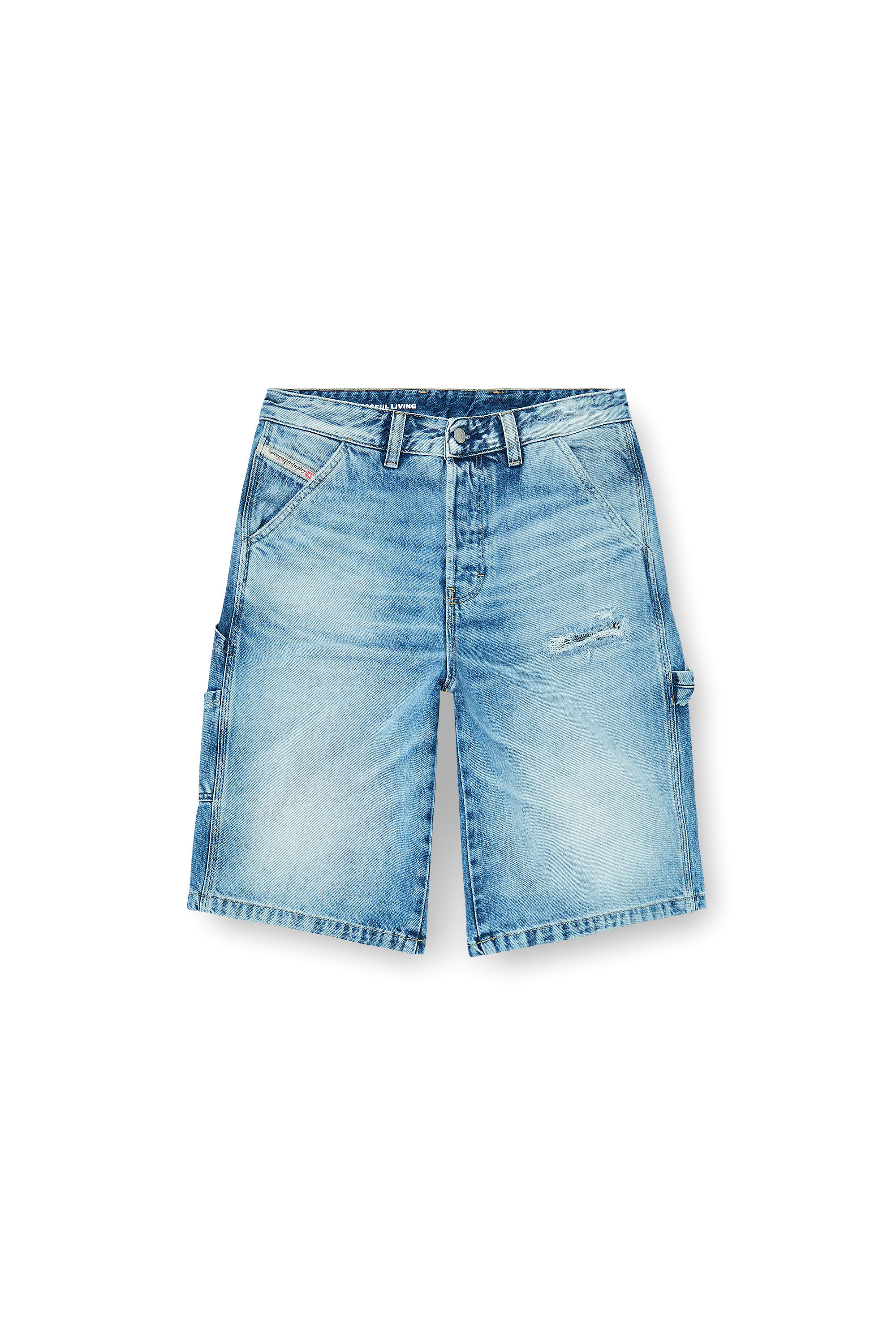 Diesel - D-LIVERY-W-SHORT, Man's Relaxed shorts in fluid denim with abrasions in Light Blue - 3