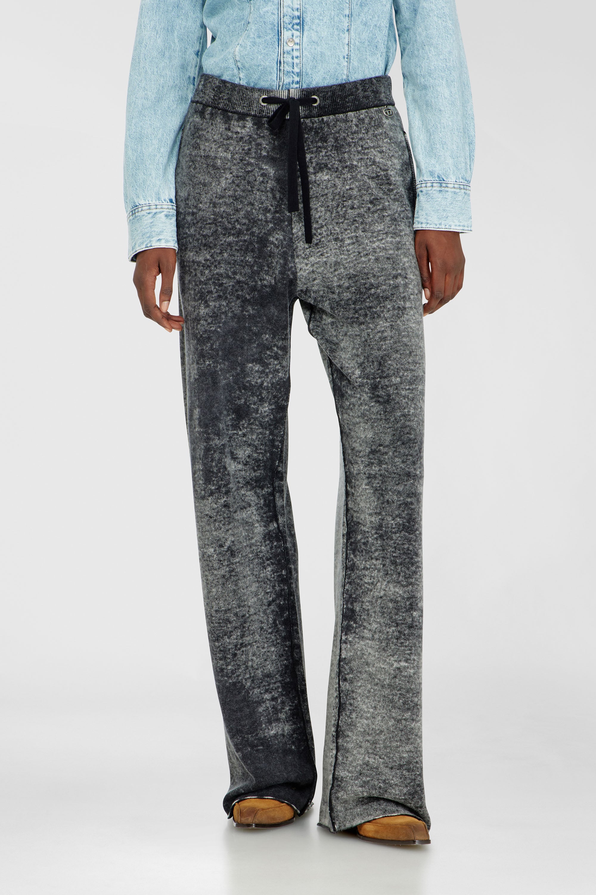 Diesel - M-HONORINE, Woman's Reverse-print knitted wool track pants in Dark grey - 3
