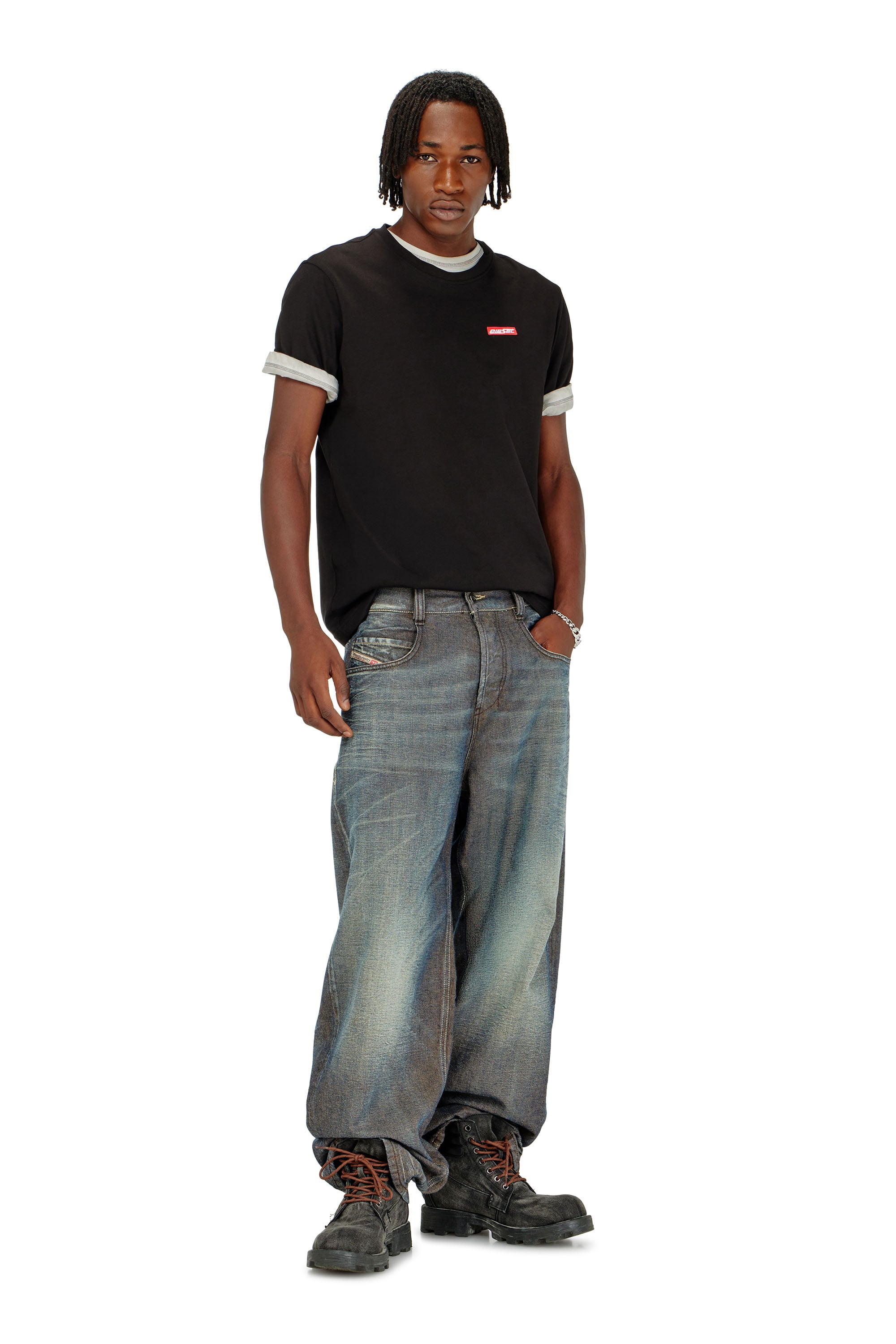 Diesel - T-ADJUST-AA12, Man's Cotton T-shirt with logo patch in Black - 2