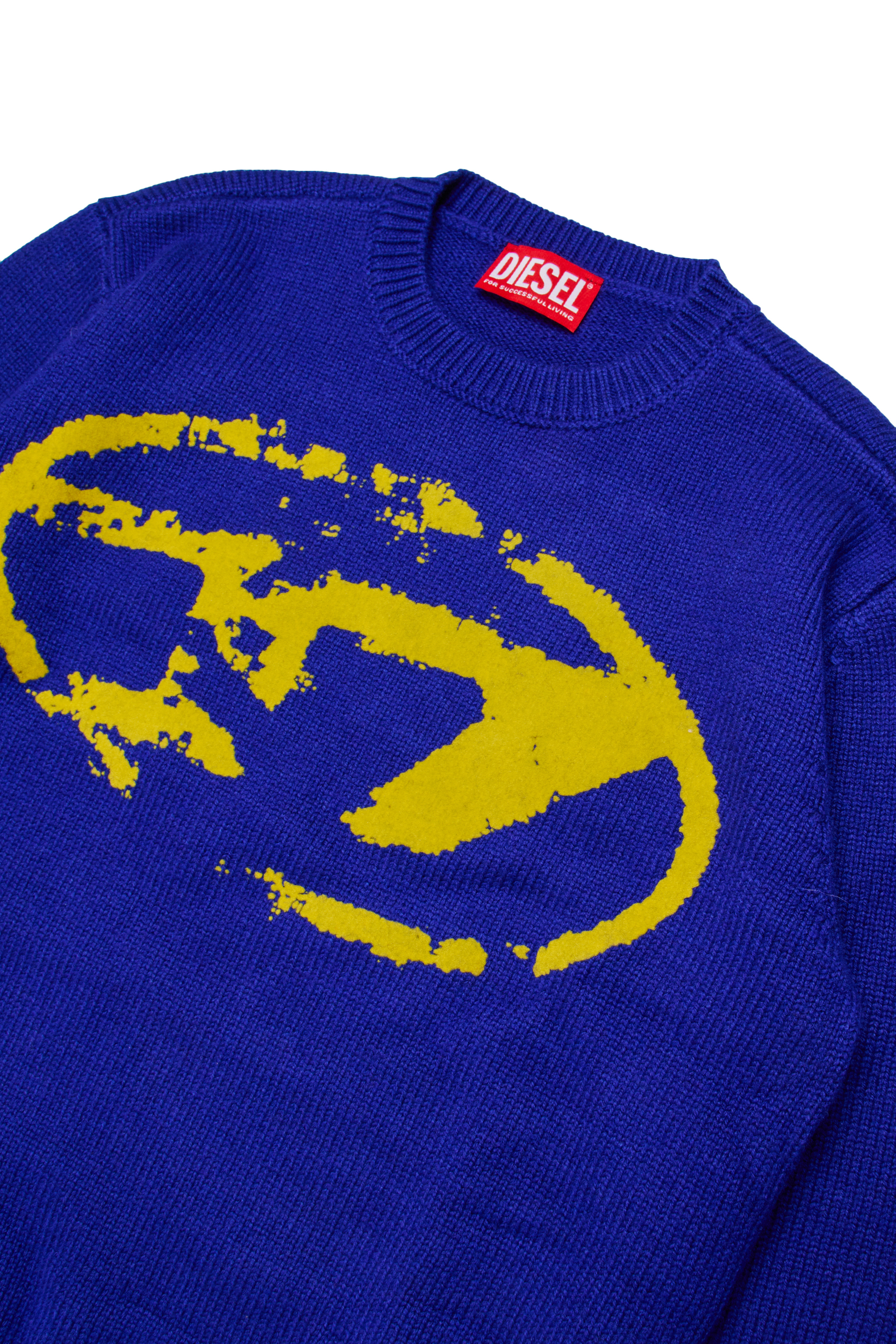 Diesel - KLEDI OVER, Man's Crewneck wool blend sweater with print in Blue - 3