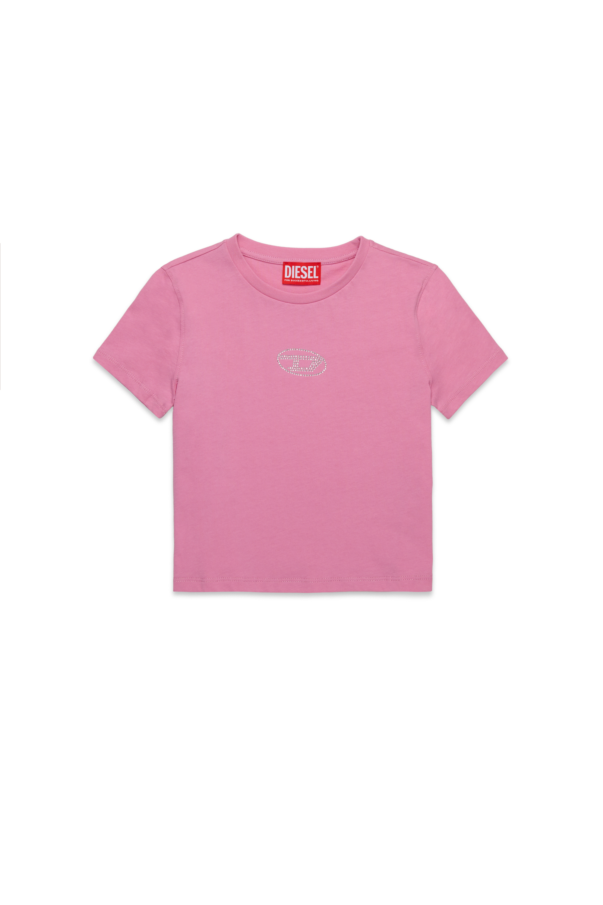 Diesel - TSLIGX, Woman's T-shirt with crystal Oval D logo in Pink - 1