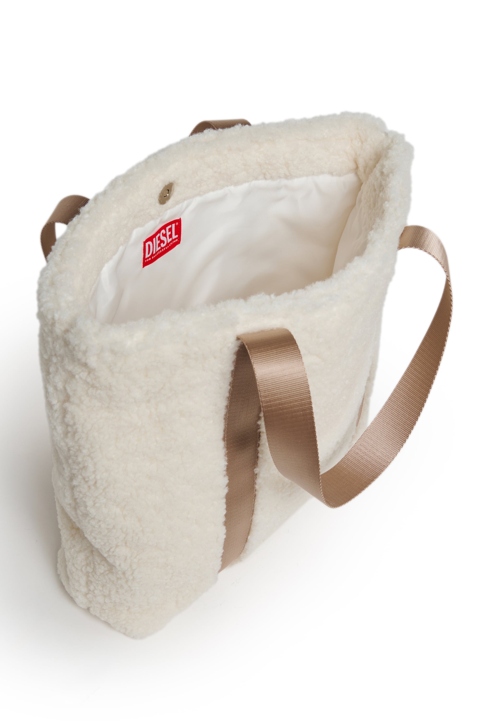 Diesel - WIXA, Woman's WIXA - Tote bag in teddy fleece in White - 4