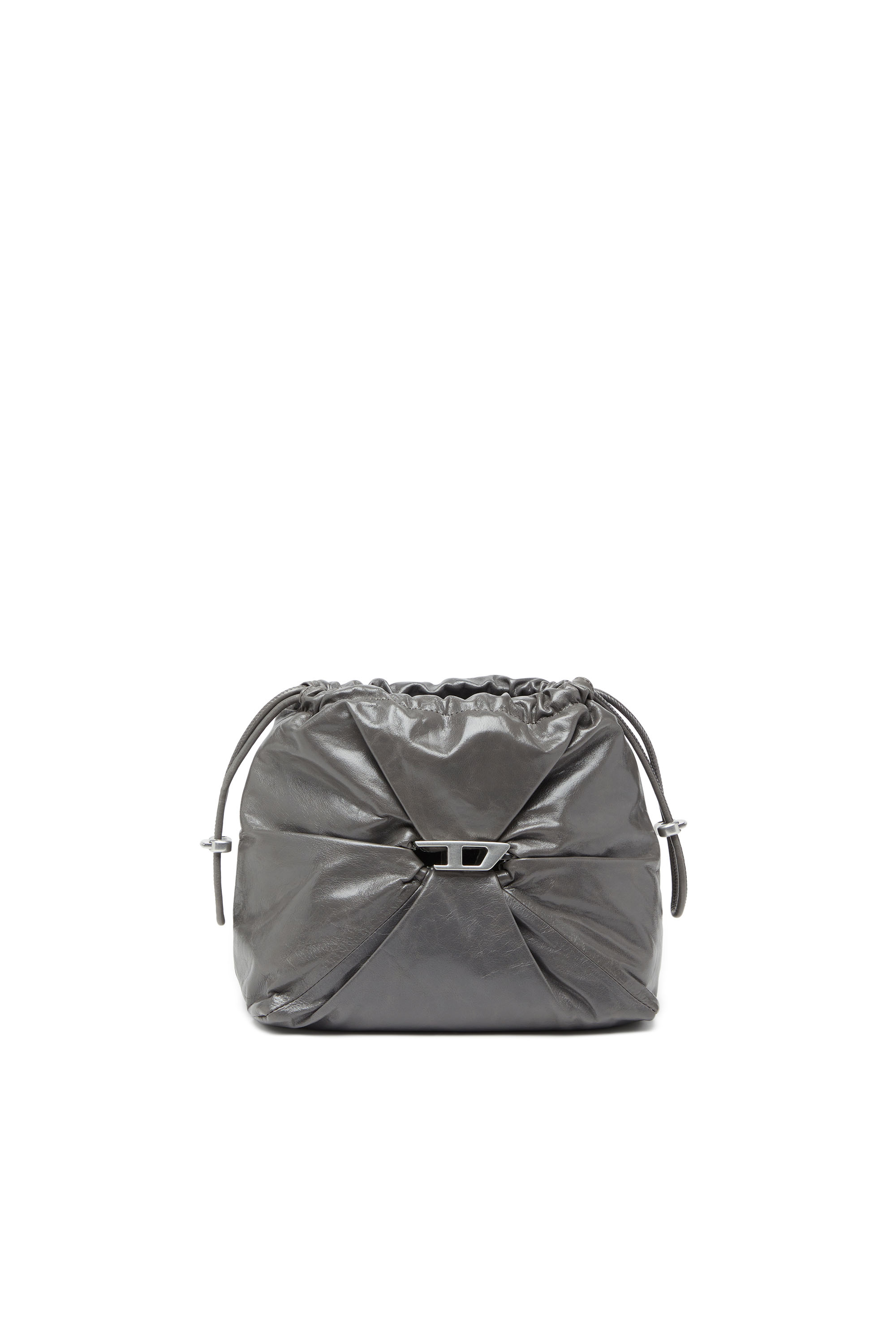 Diesel - SCRUNCH-D BUCKET, Woman's Bucket bag in shiny wrinkled leather in Grey - 6