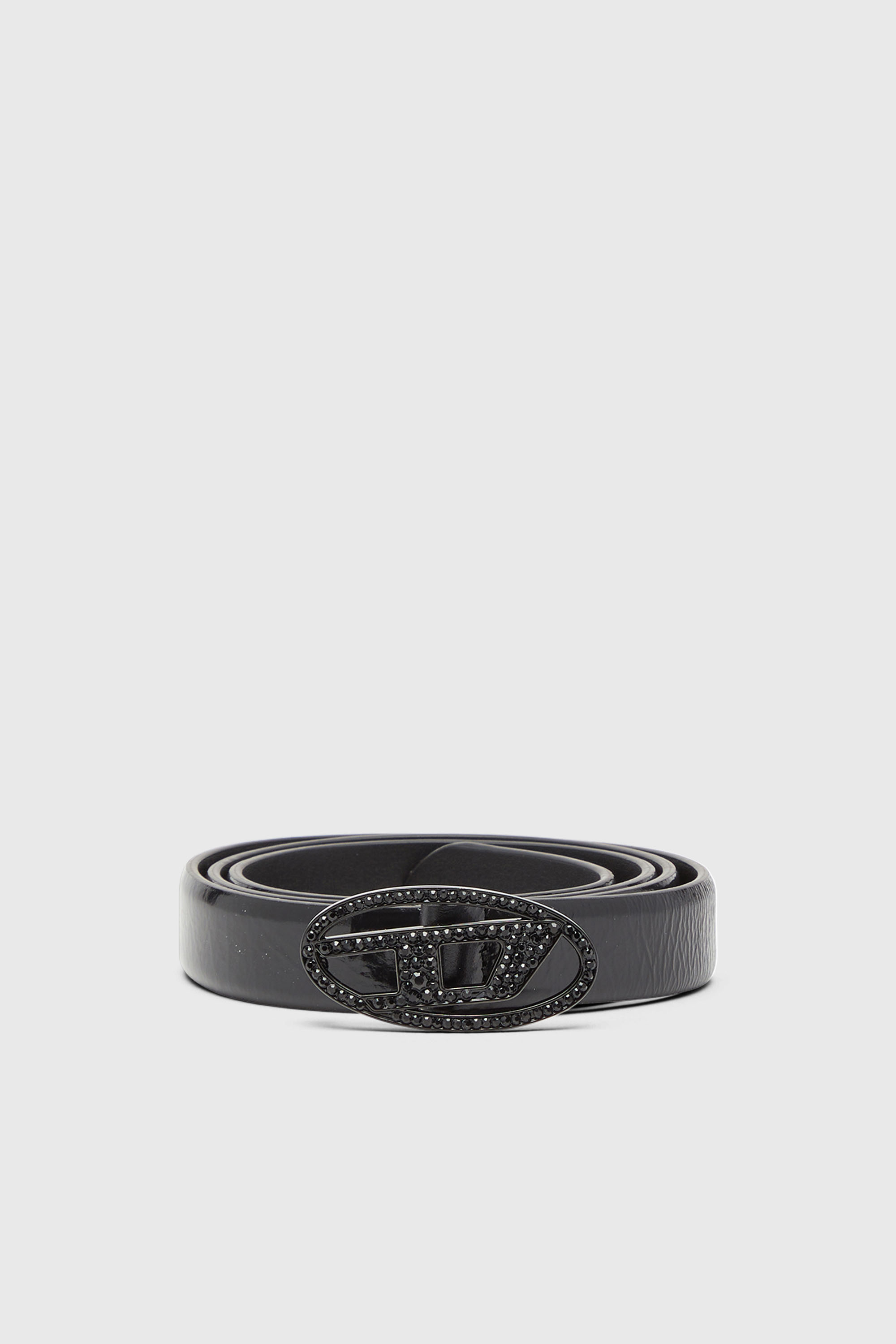 Diesel - B-1DR STRASS 20, Woman's 2 cm leather belt with crystal buckle in Black - 1