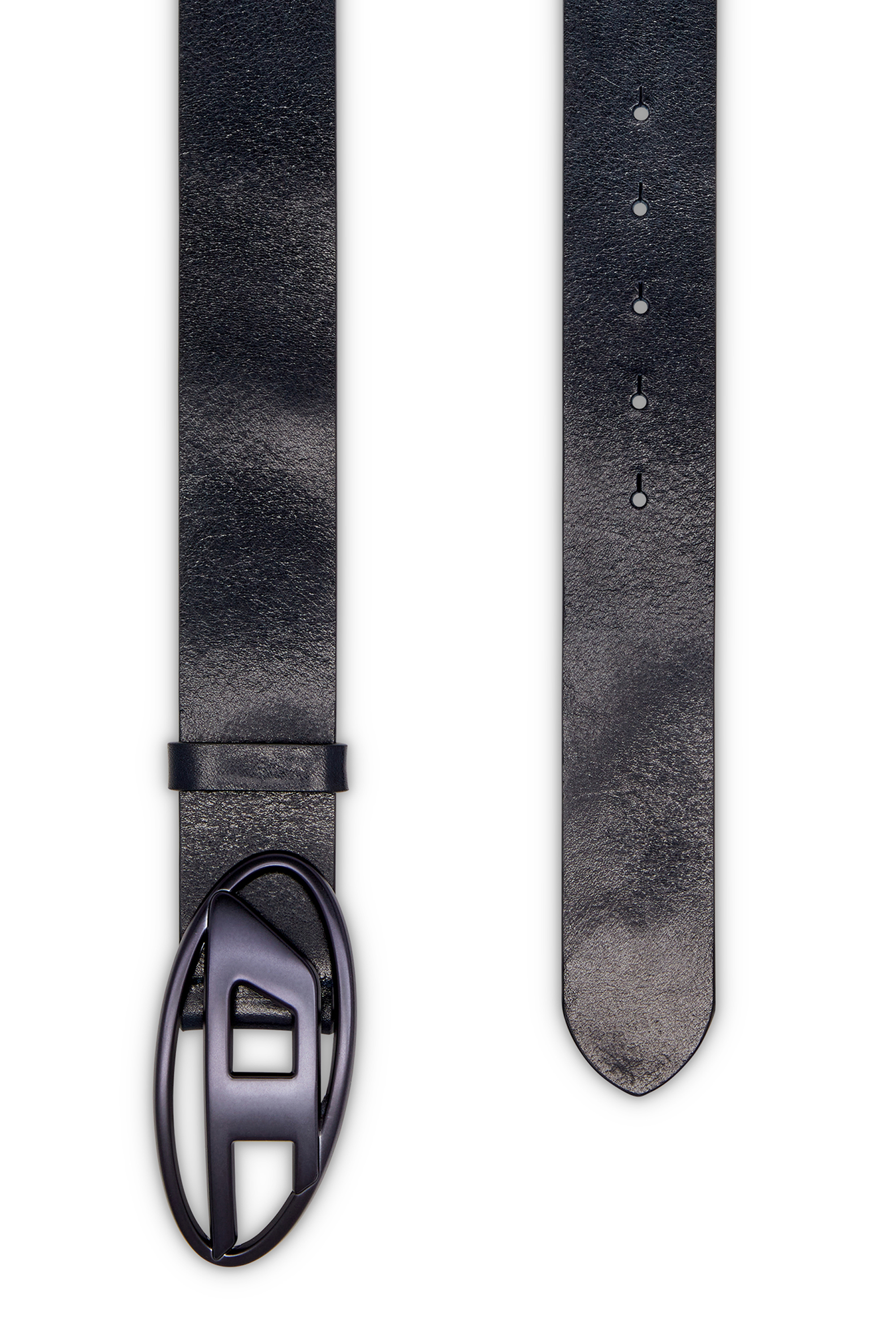 Diesel - B-1DR, Unisex's 3.9cm leather belt with metallic Oval D buckle in Dark Blue - 2