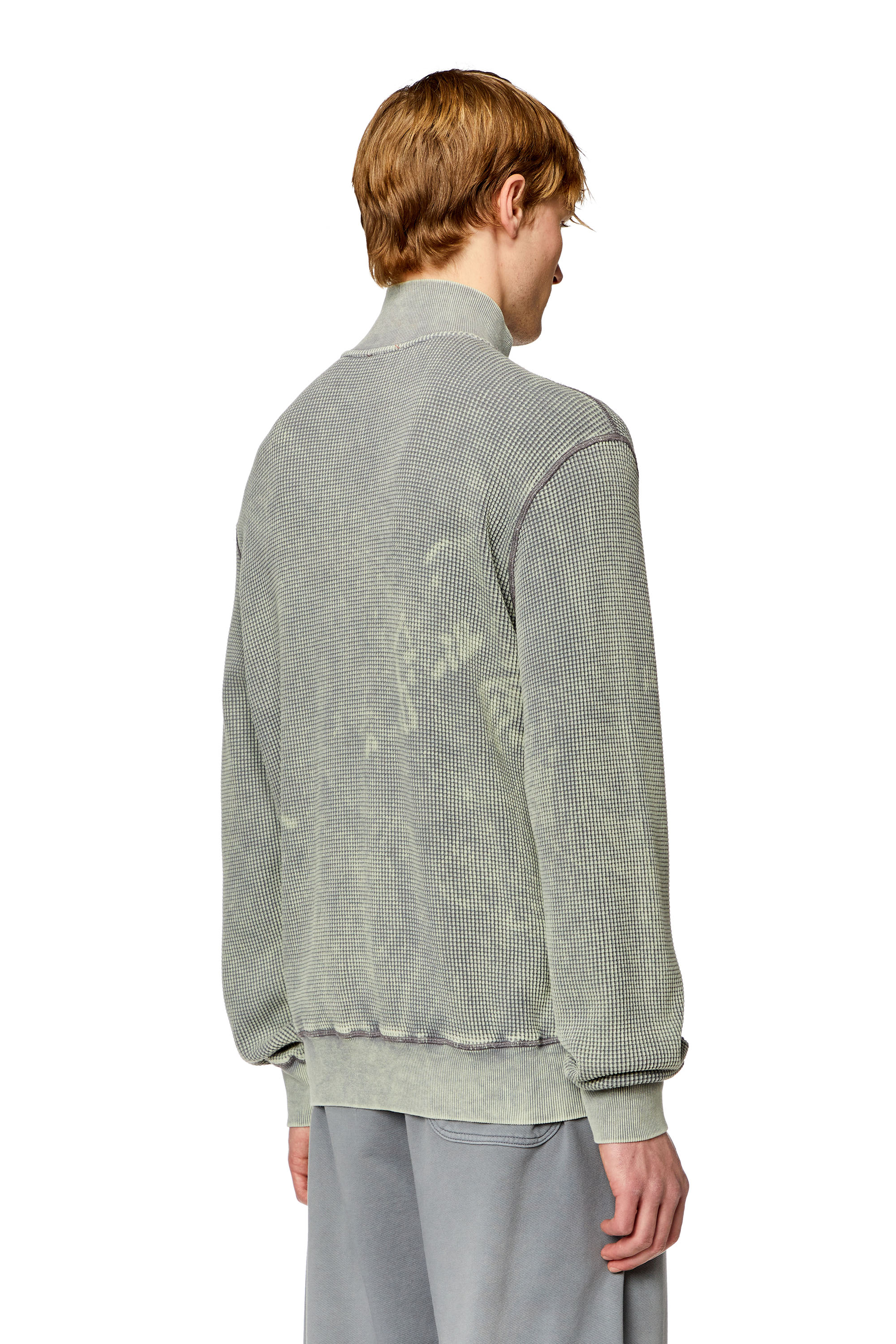 Diesel - S-GINAFY-ZIP, Man Zip sweatshirt in macro waffle jersey in Grey - Image 4