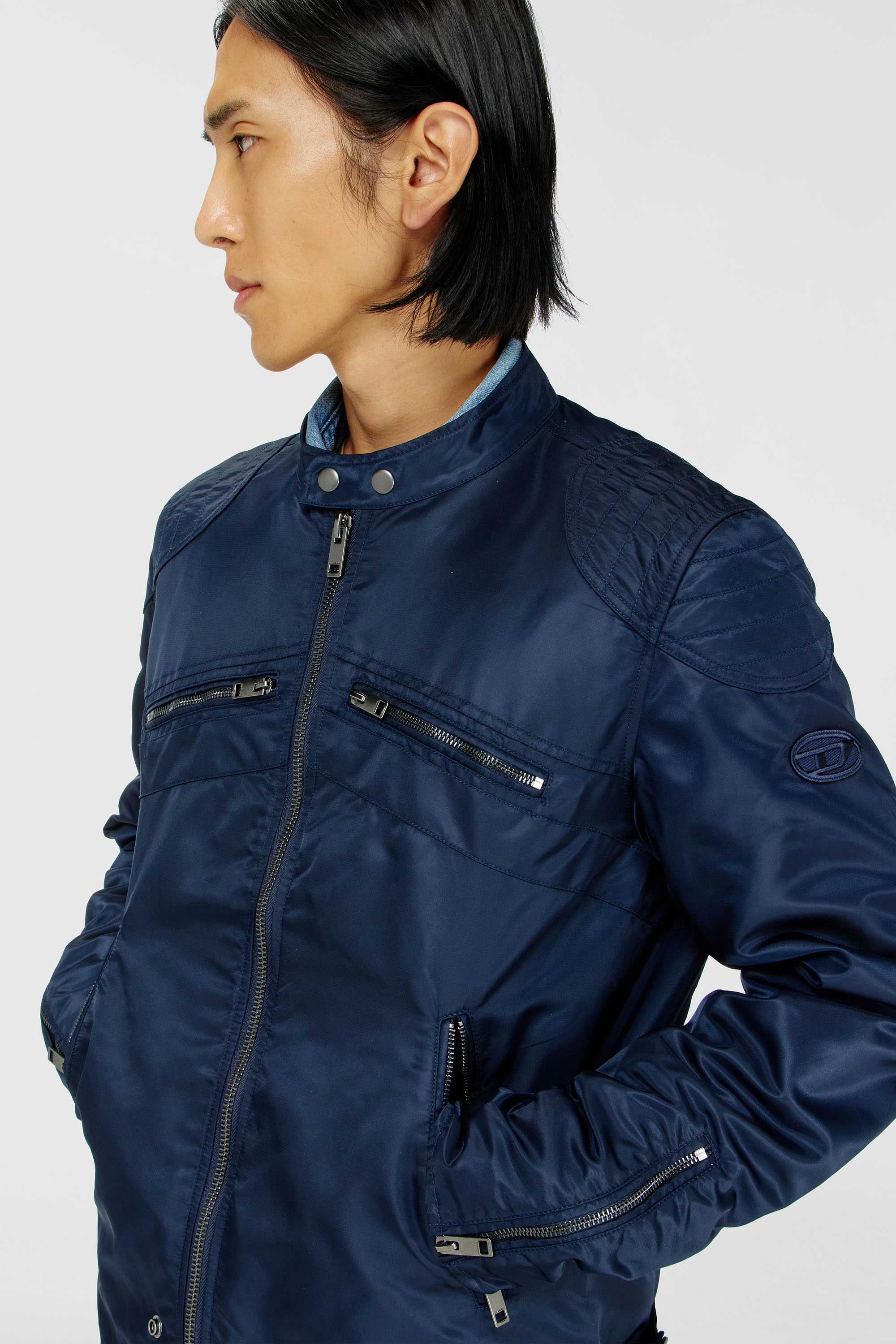 Diesel - J-GLORY-T92, Man's Nylon jacket with quilted shoulders and zip pockets in Navy Blue - 5