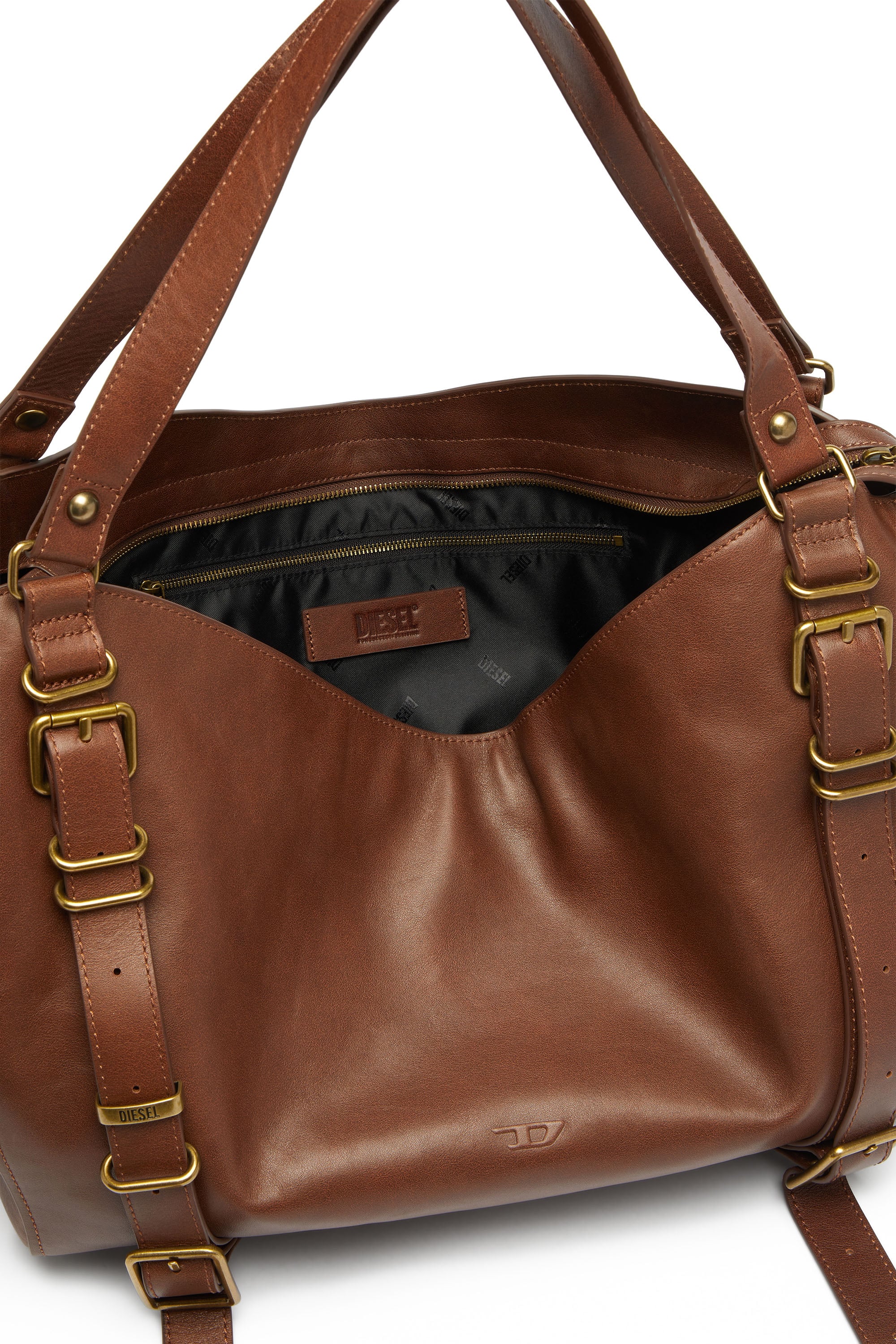 Diesel - D-ONE TOPHANDLE L, Unisex's D-One-Large top-handle bag in treated leather in Brown - 4