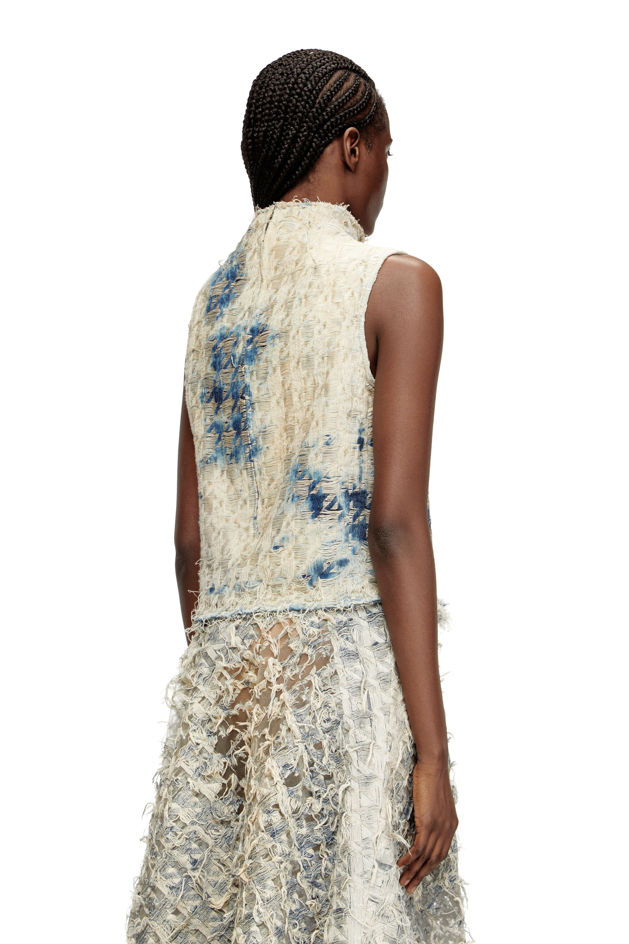 Diesel - DE-TAPI-FSH2, Woman's Sleeveless top in houndstooth-weave denim in Medium blue - 4