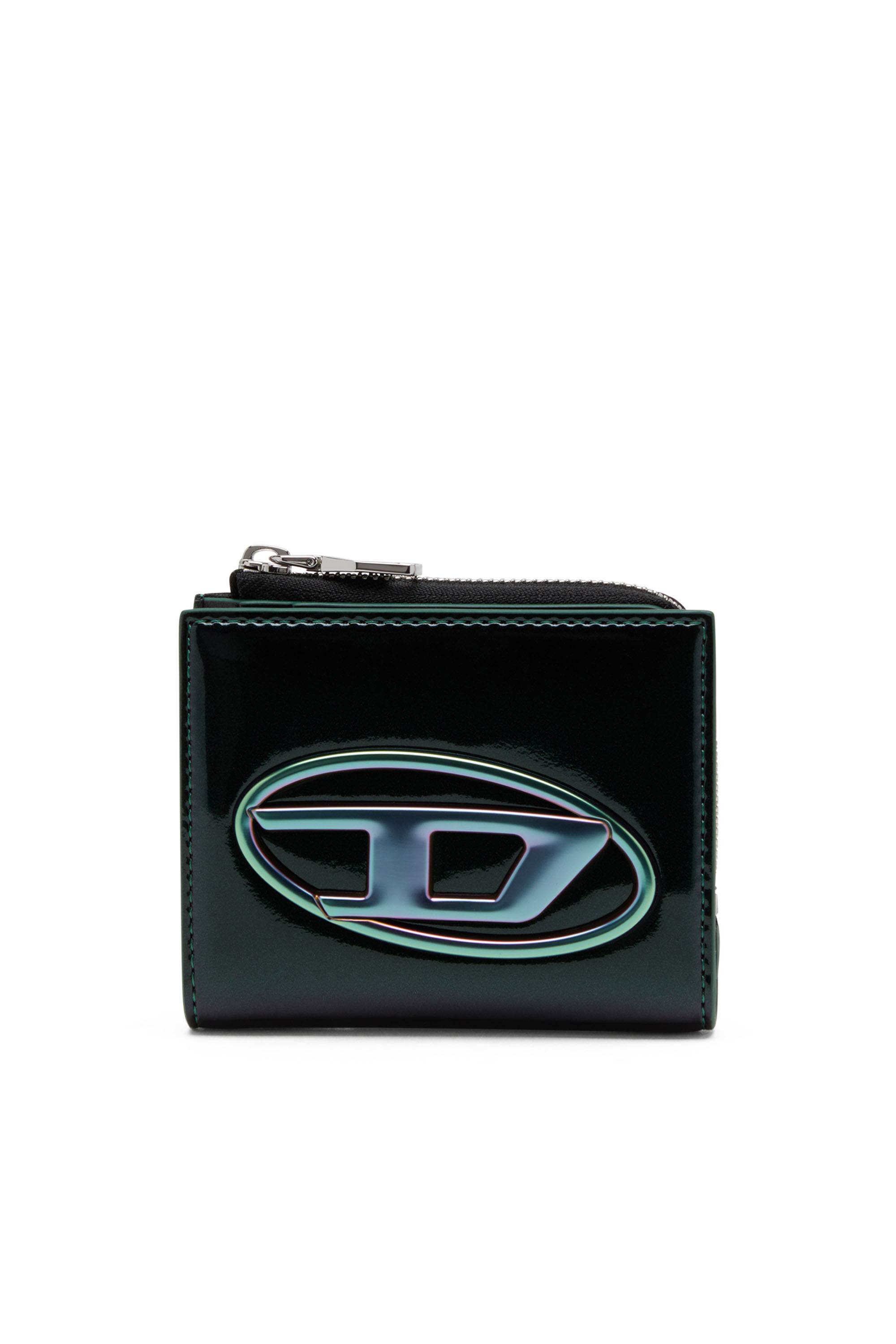 Diesel - 1DR CARD HOLDER ZIP L, Woman's Iridescent bi-fold card holder in Green/Blue - 1