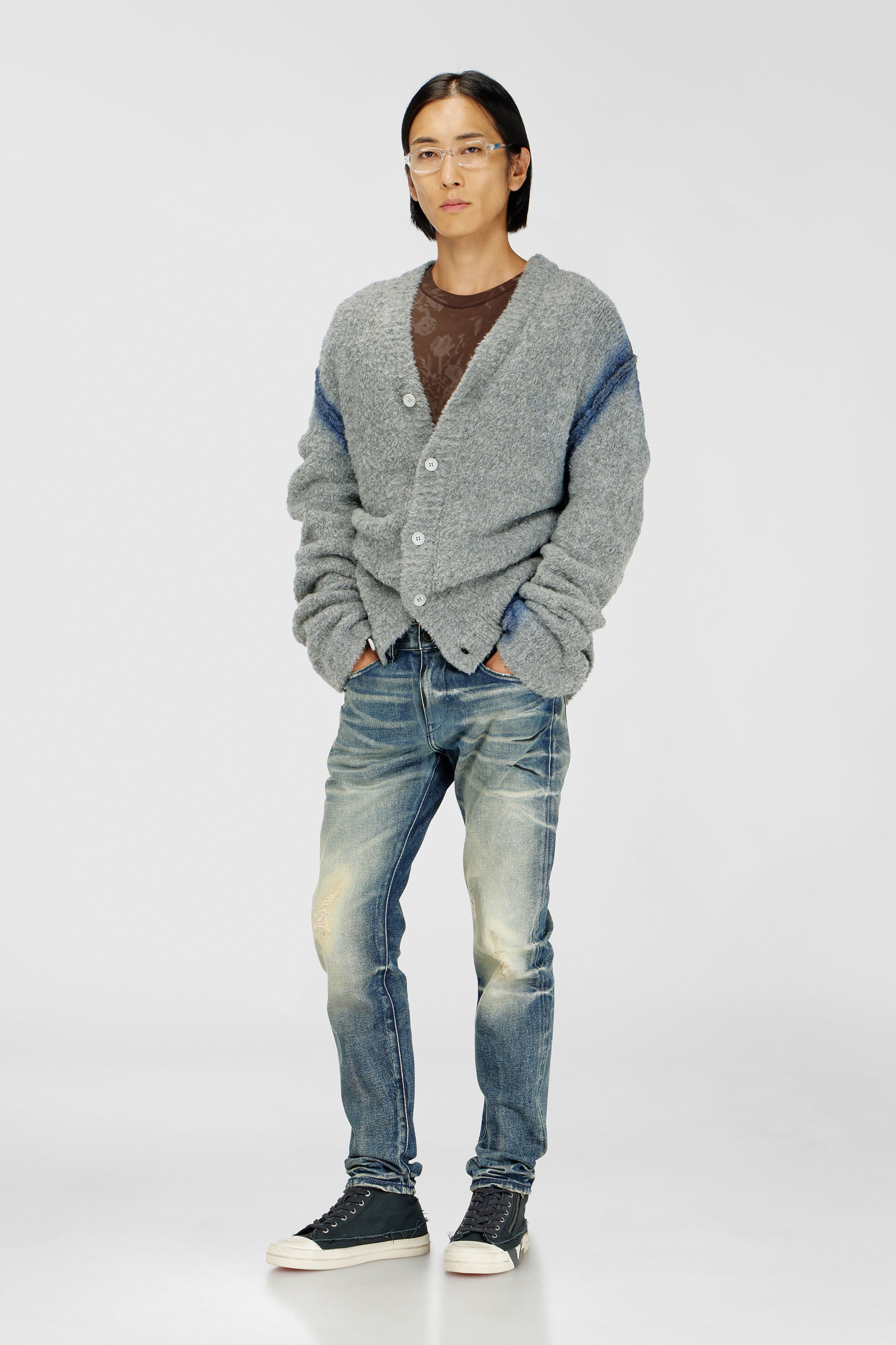 Diesel - K-REMO, Man's Alpaca-blend cardigan with spray-dyed seams in Grey - 2
