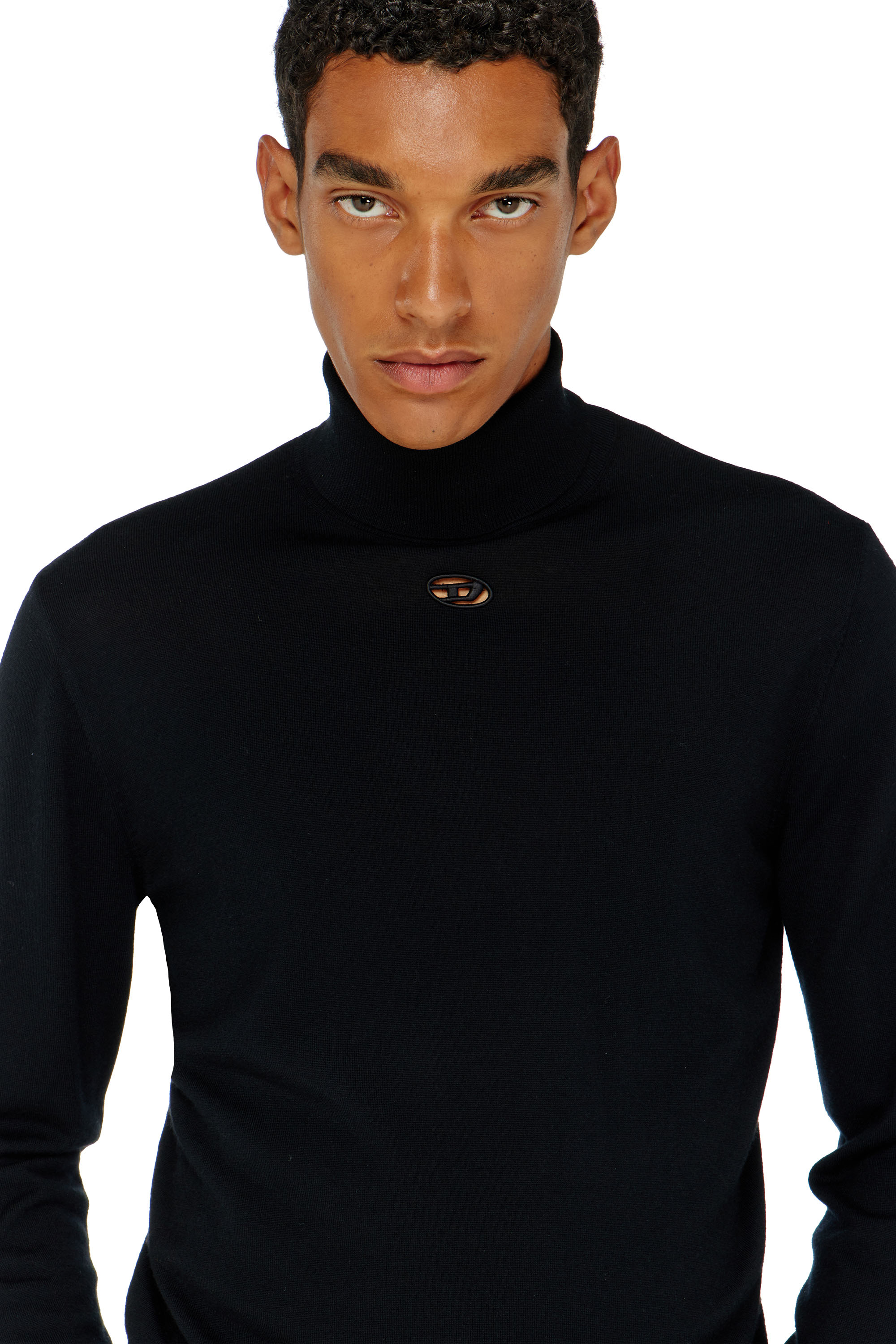 Diesel - K-VARTA, Man's Wool turtleneck jumper with cut-out logo in Black - 5