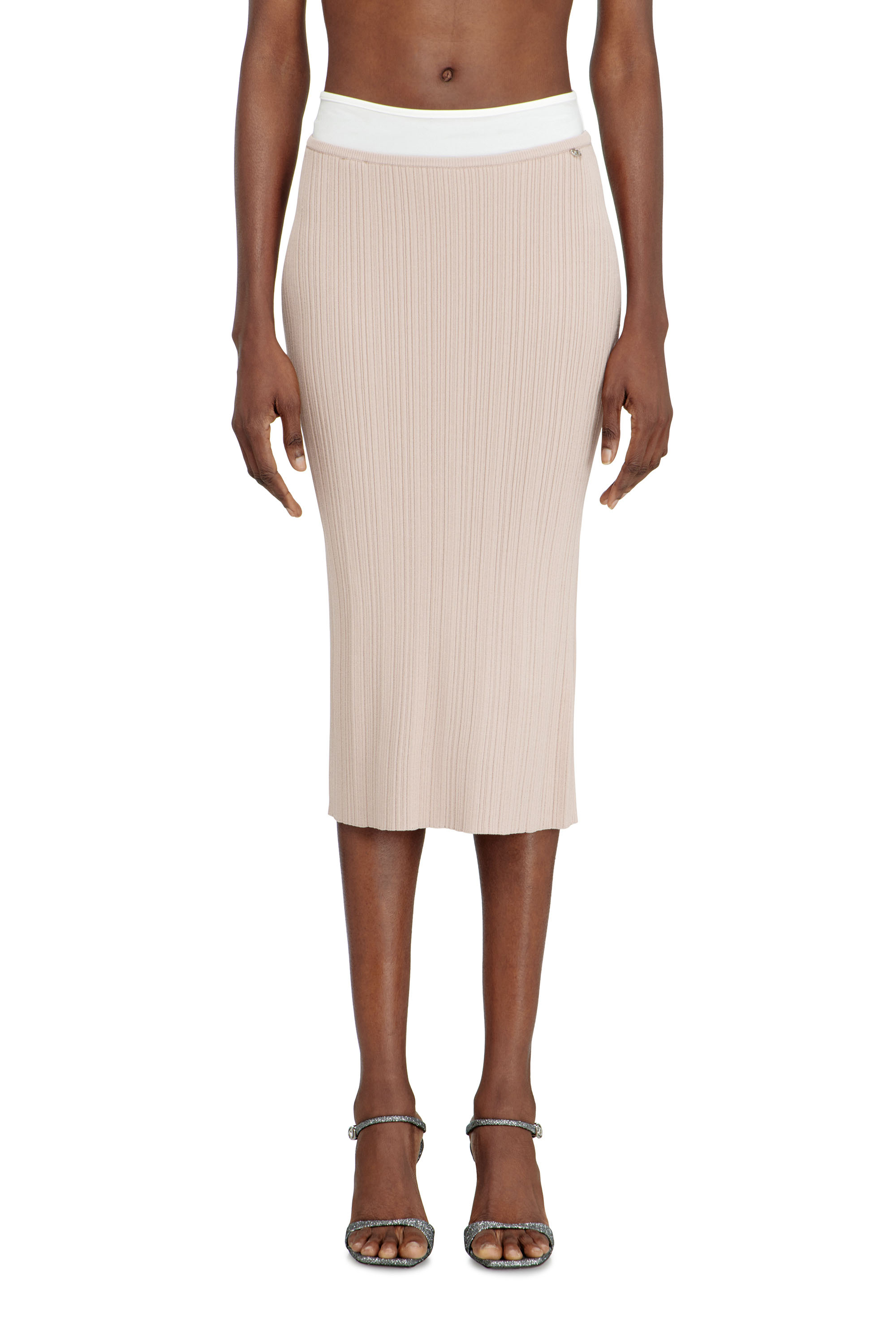 Diesel - M-ZINIA, Woman's Ribbed knit skirt with contrast waistband in Pink - 3