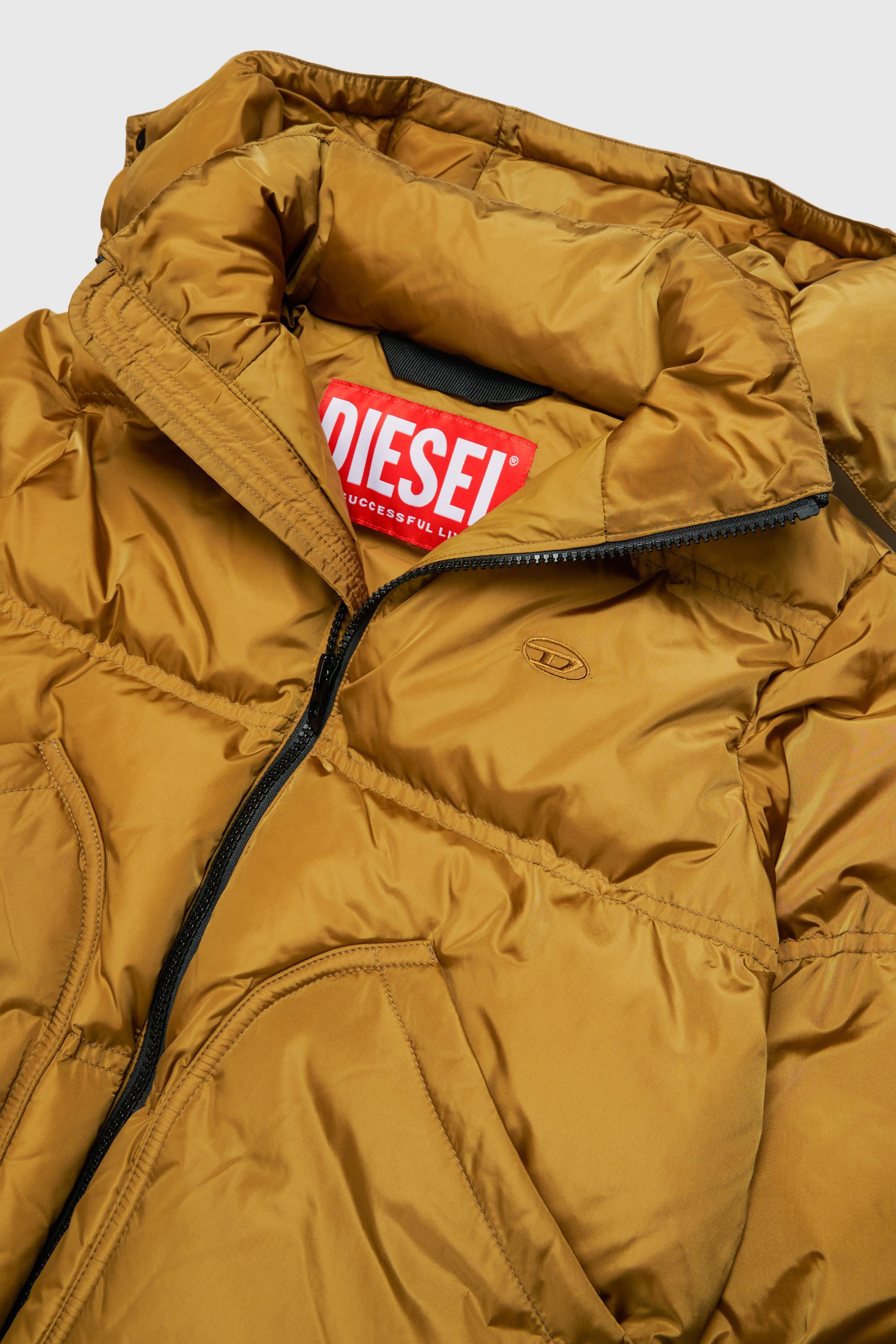 Diesel - JRIVON, Unisex's Hooded puffer jacket with oversized pockets in Brown - 3