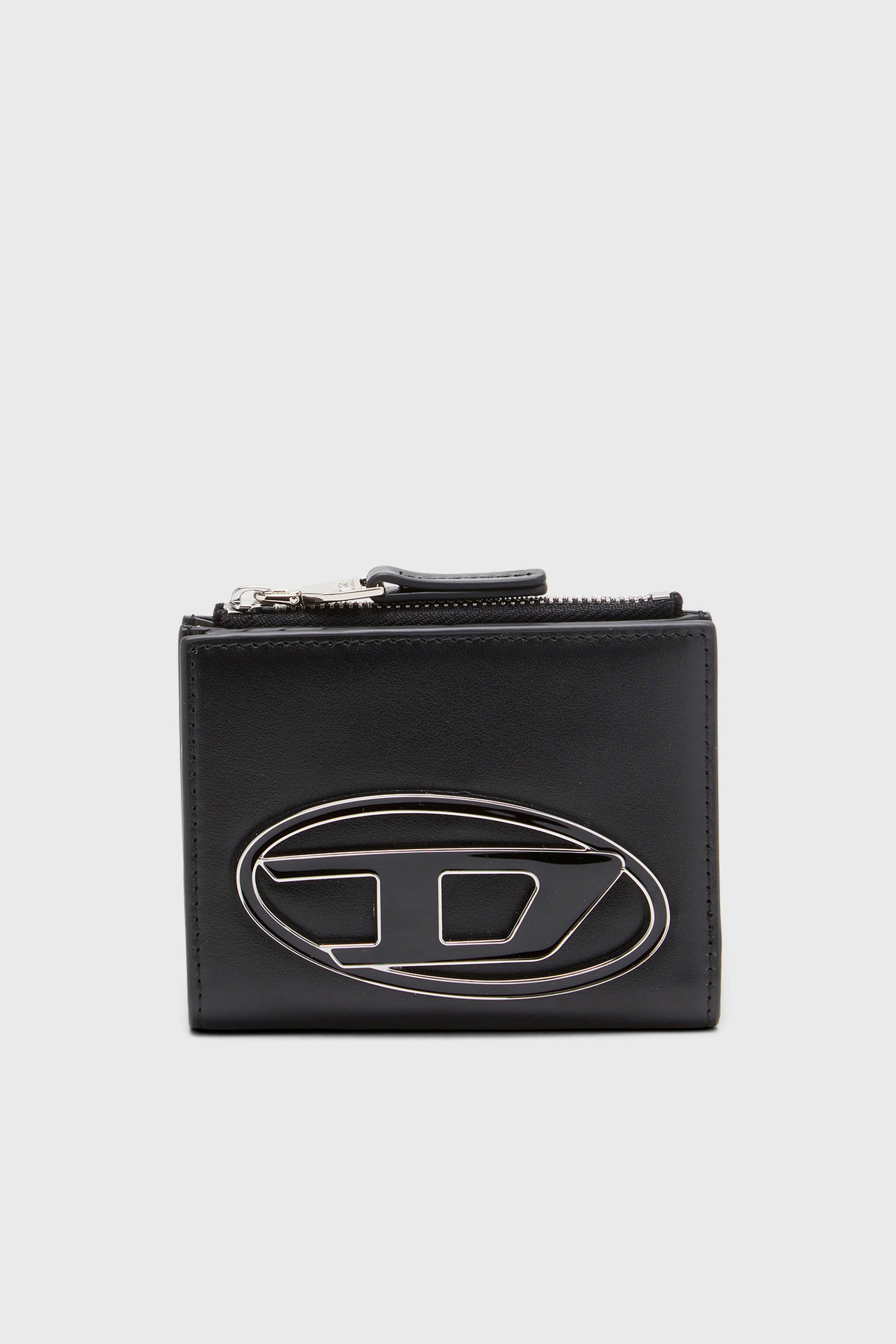 Diesel - 1DR BI-FOLD ZIP II, Woman's Small leather wallet with logo plaque in Black - 1