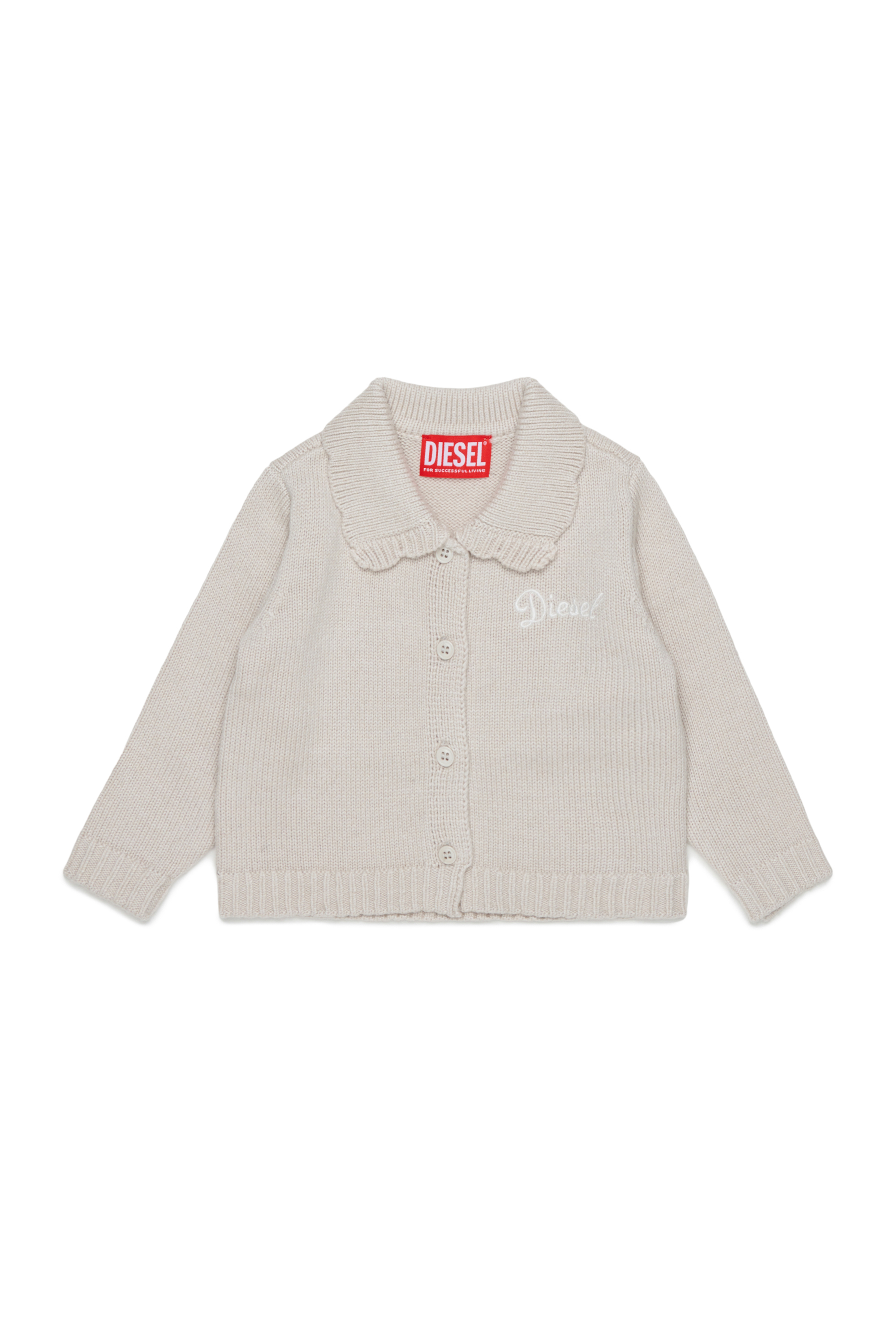Diesel - KSCALOB, Woman's Cashmere-enriched cardigan with scalloped collar in White - 1