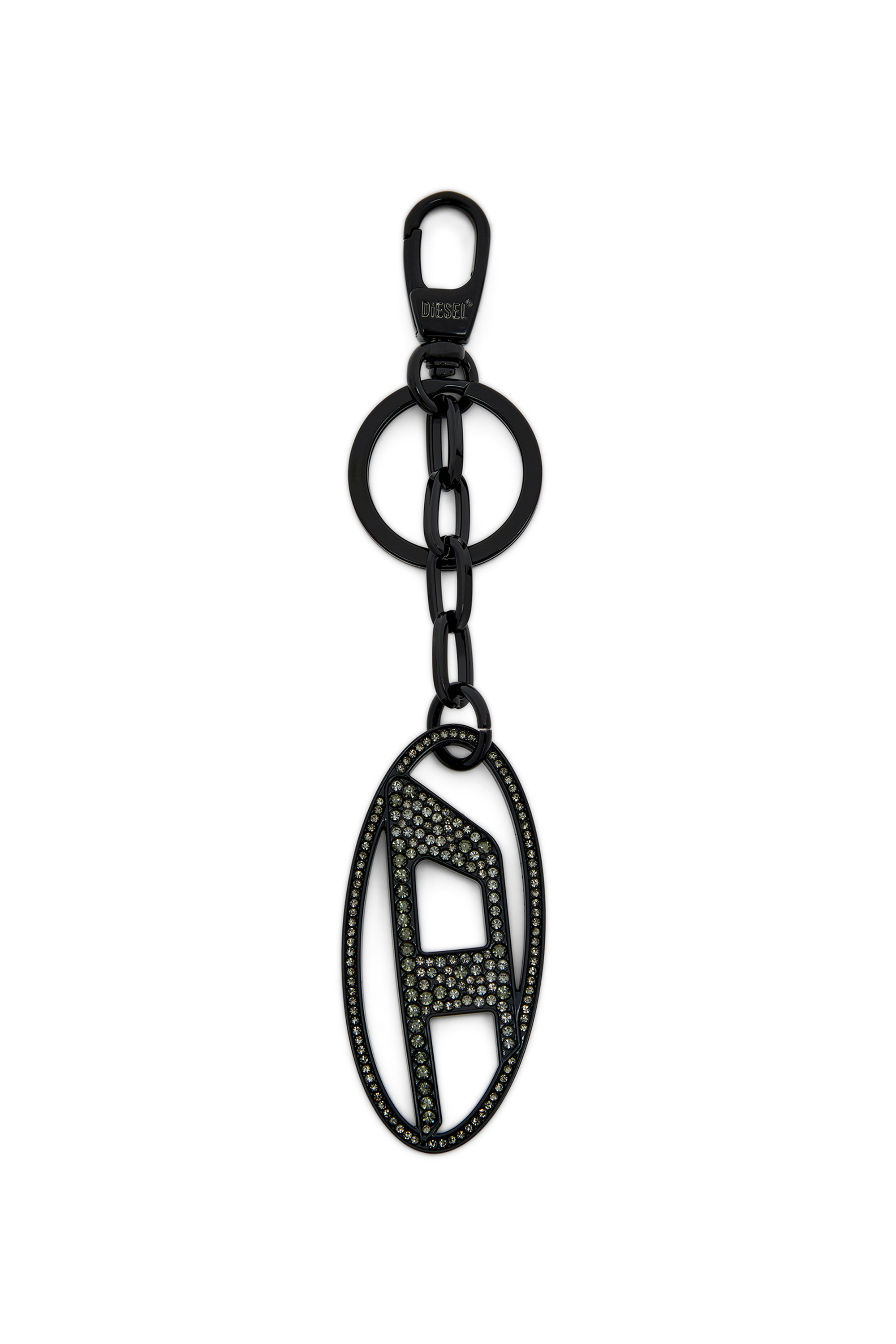 Diesel - HOLY-C, Woman's Metal Oval D keyring with crystals in Black - 1