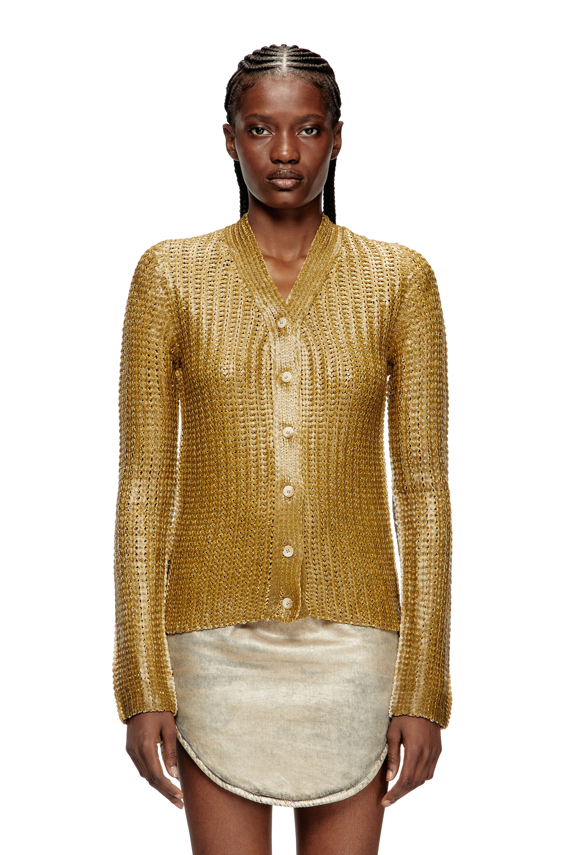 M-MILLO, Light Brown Diesel - M-MILLO, Woman's Ribbed cardigan with shiny effect in Light Brown - 3