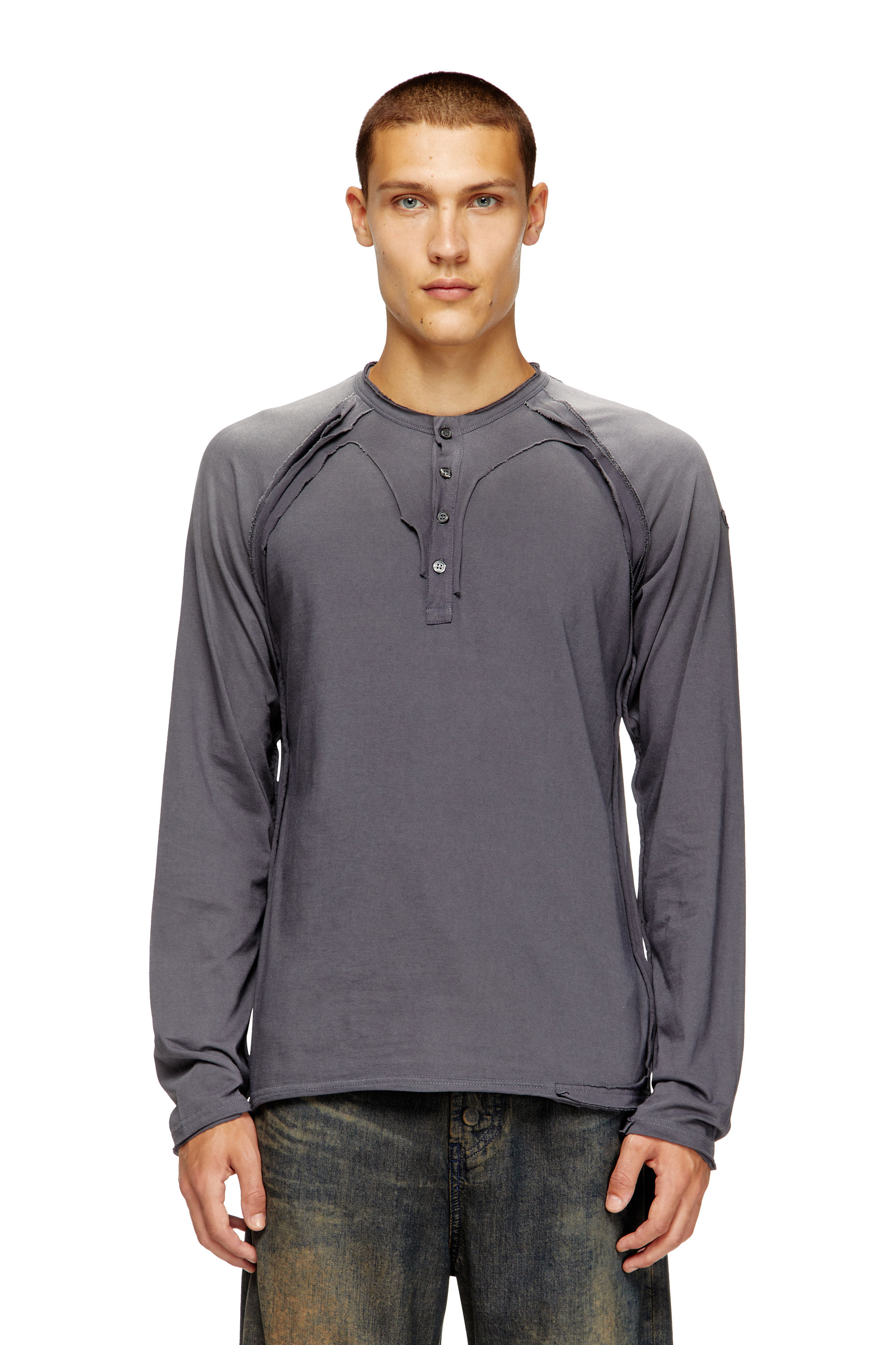 Diesel - T-RAWGY, Man's Long-sleeve T-shirt with peel-off effect in Grey - 1