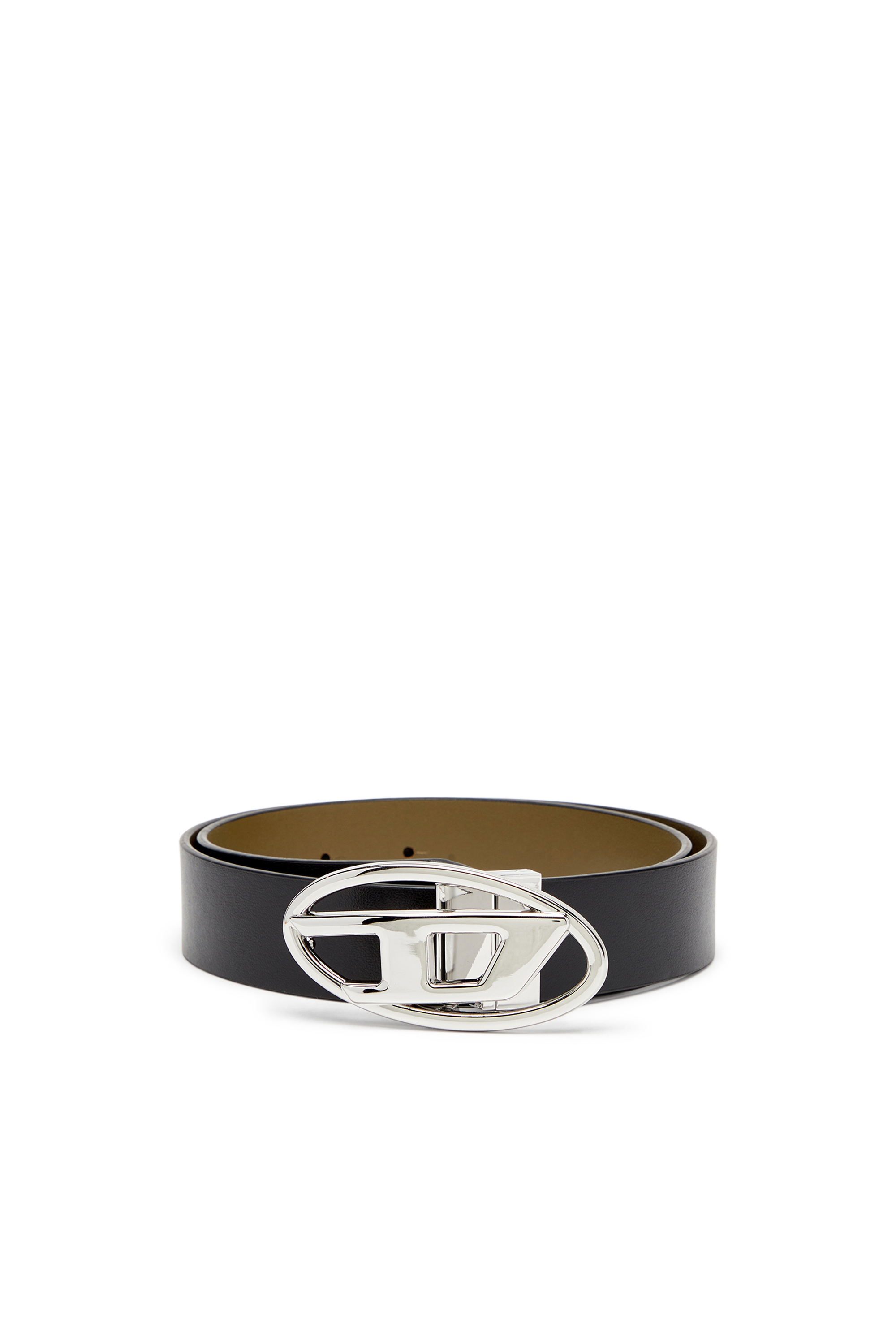 Diesel - B-1DR W REV II 30, Woman's Reversible leather belt with Oval D buckle in Black/Green - 1