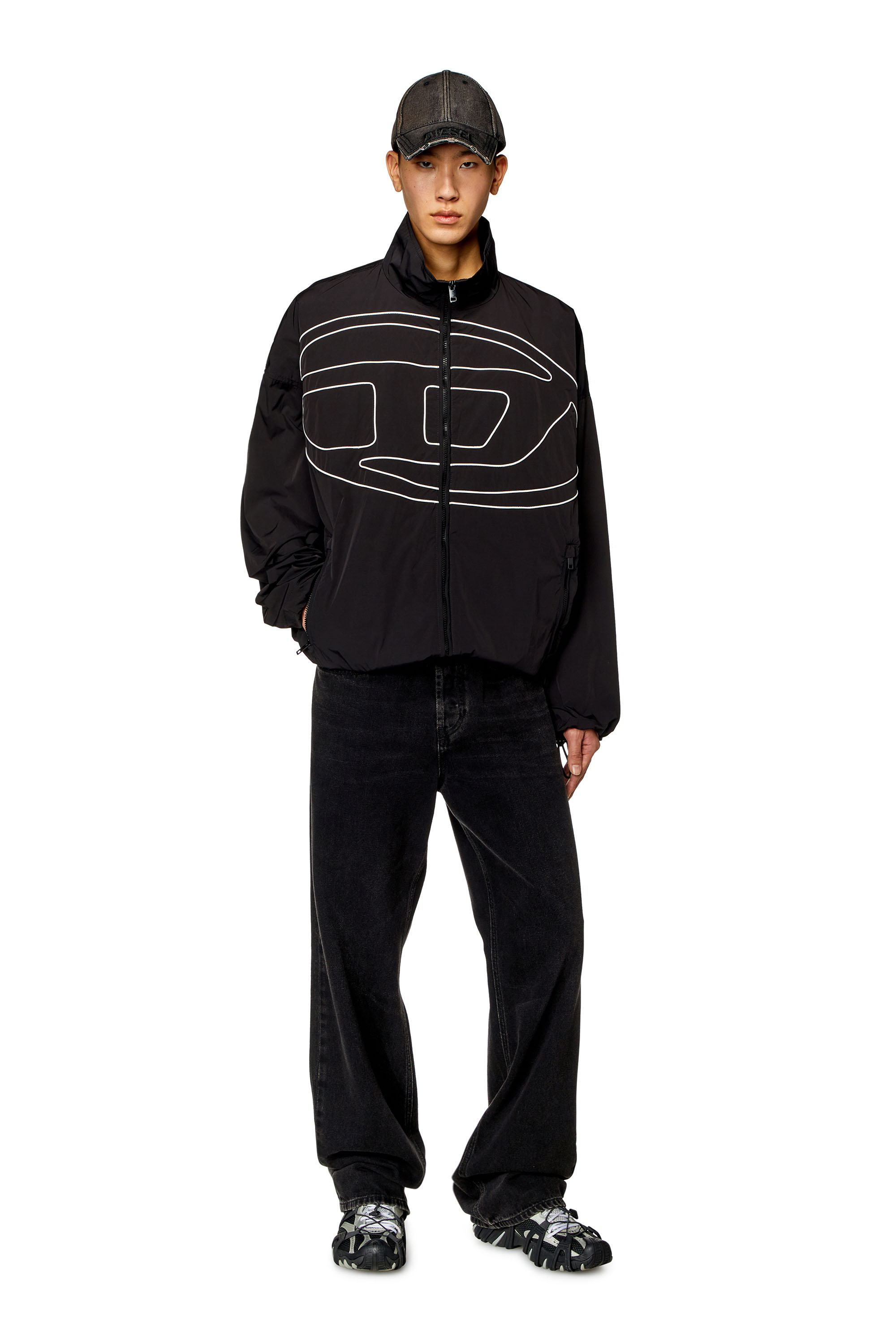 Diesel - J-VATEL, Man Taslan jacket with piped Oval D in Black - Image 2