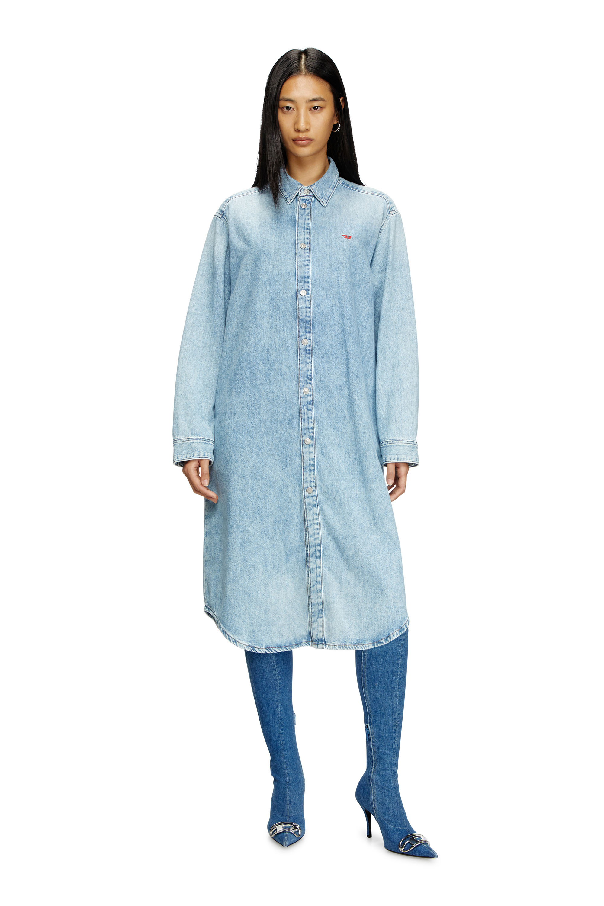 Diesel - DE-DALIS, Woman's Shirt dress in denim in Light Blue - 3