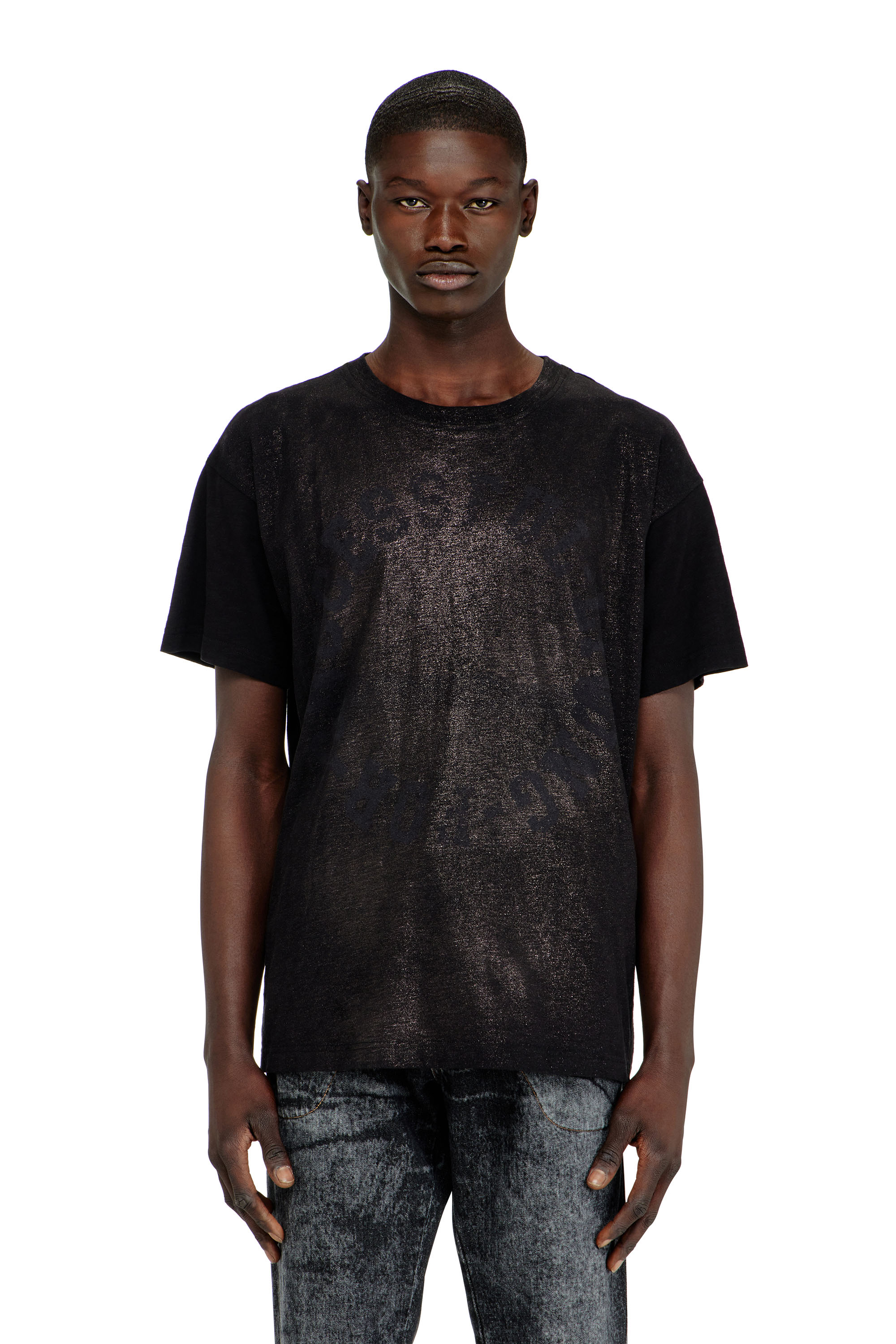 Diesel - T-NORM-AA2, Man's Cotton crew-neck T-shirt with foil print in Black - 1