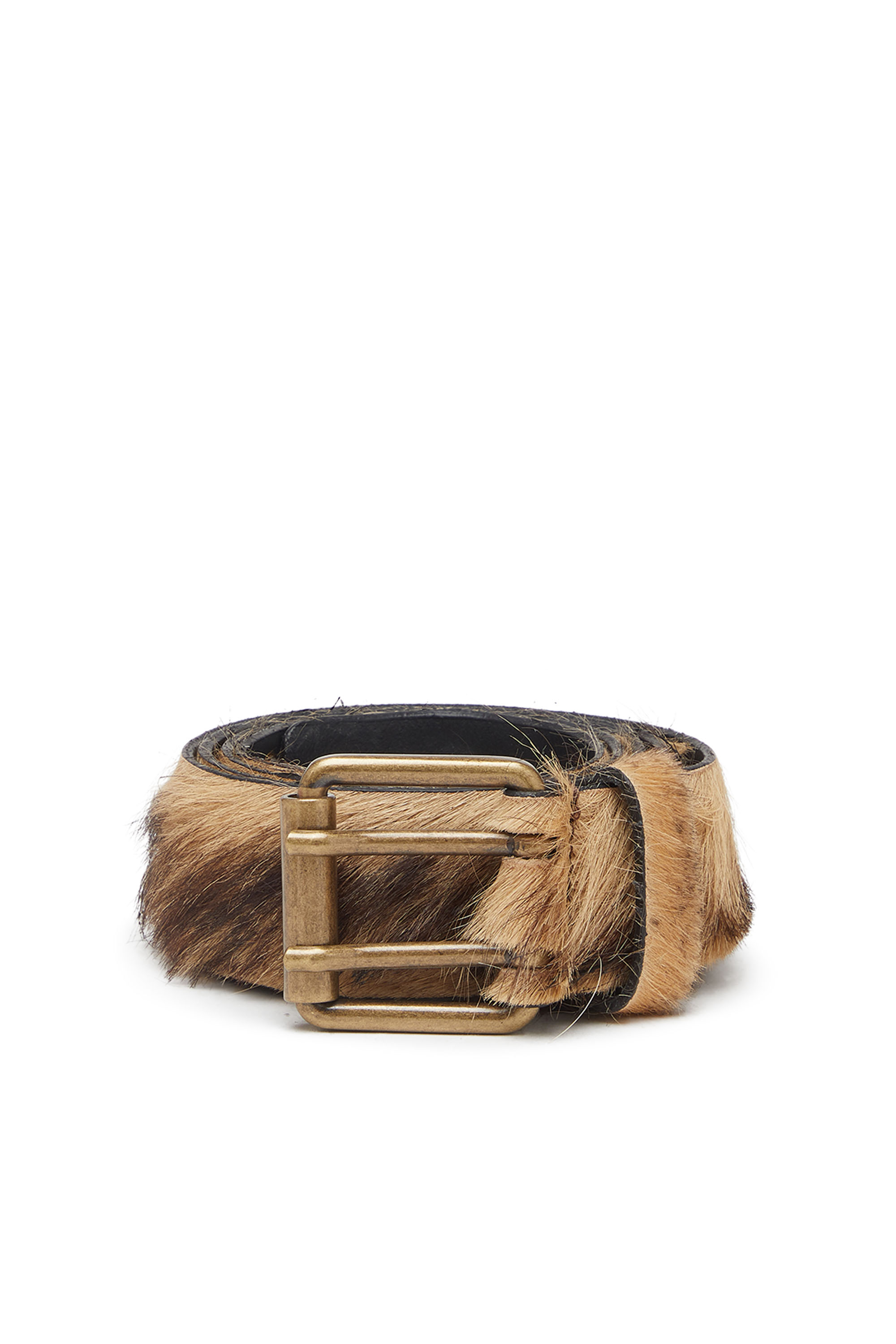 B-FLAG-D, Brown Diesel - B-FLAG-D, Unisex's 4cm belt in long-hair leather in Brown - 1