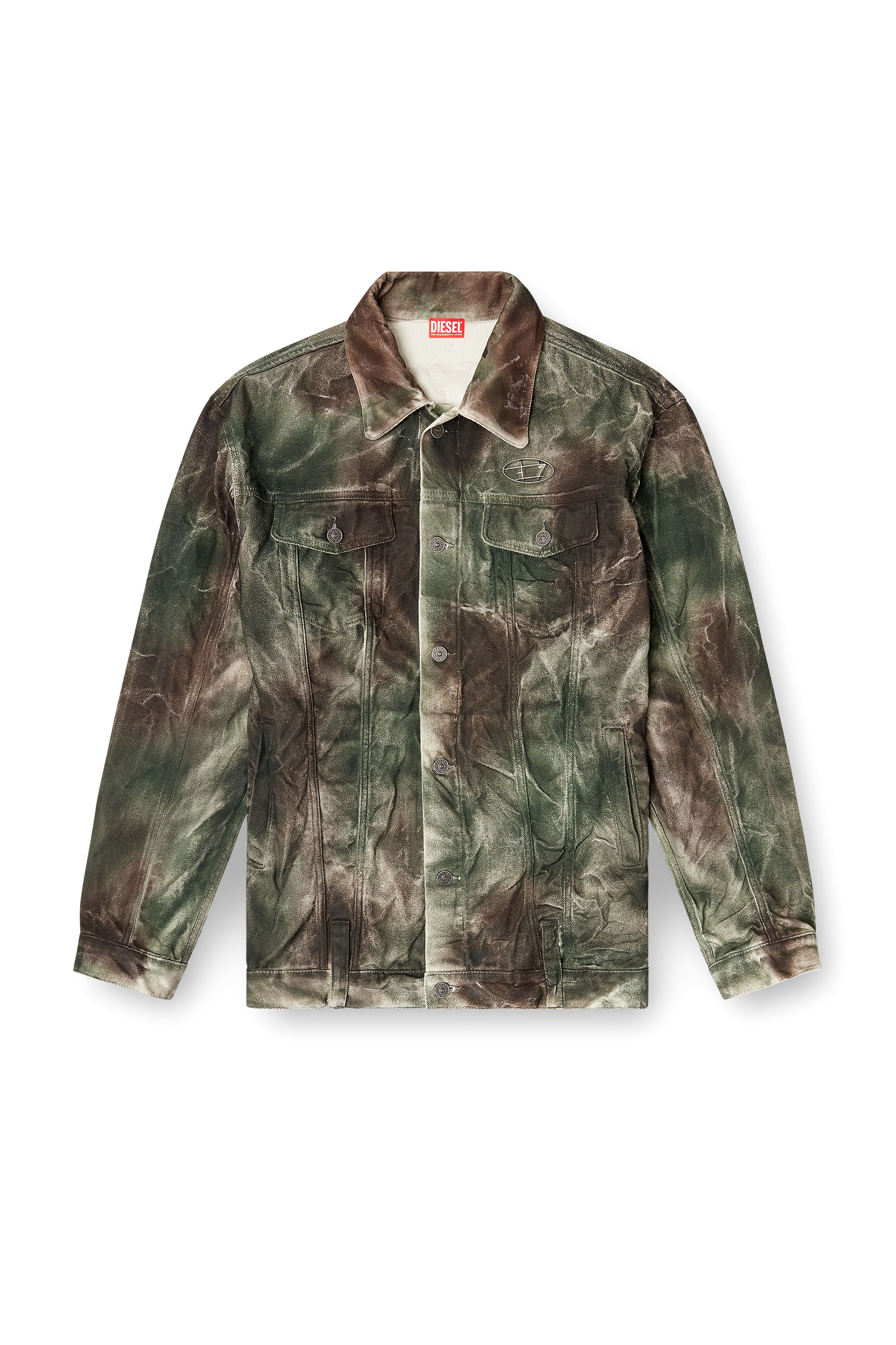 J-THUG-JKT, Brown/Green Diesel - J-THUG-JKT, Unisex's Trucker jacket in crinkled camo canvas in Brown/Green - 2