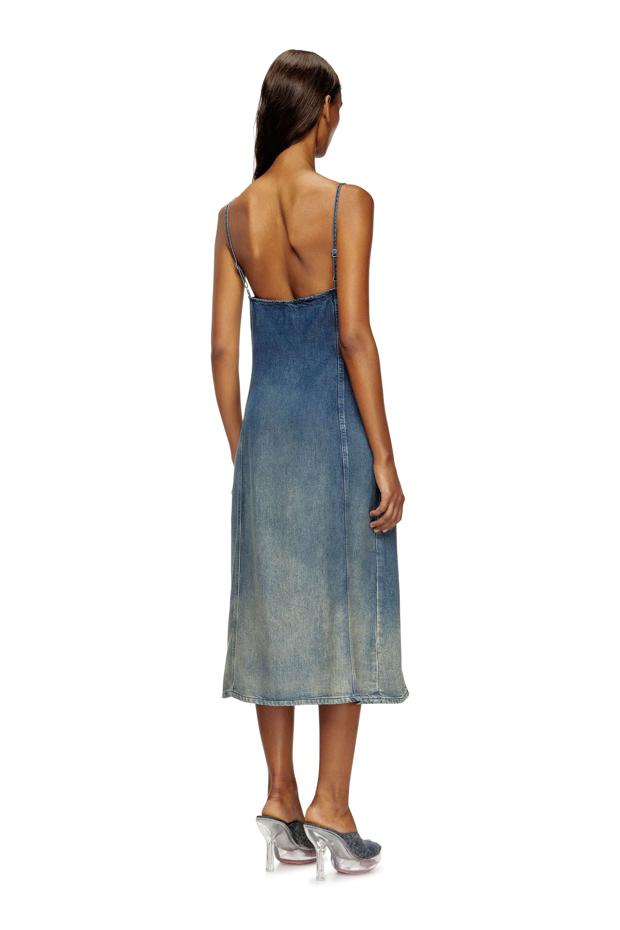 DE-MELVI-S, Medium blue Diesel - DE-MELVI-S, Woman's Dress in fluid laser-worn denim in Medium blue - 4