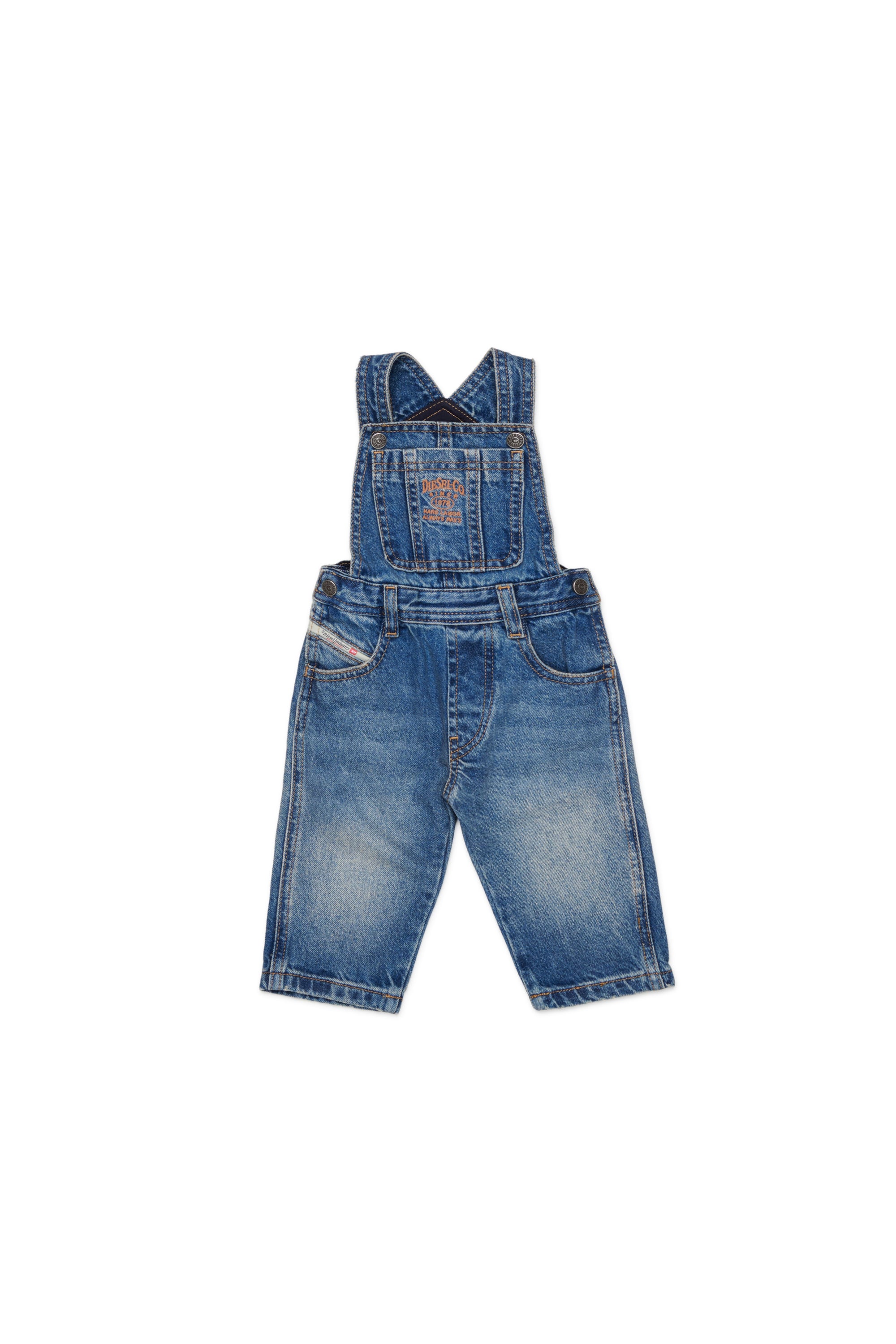 Diesel - JARYB, Man's Denim dungarees with logo embroidery in Medium blue - 1