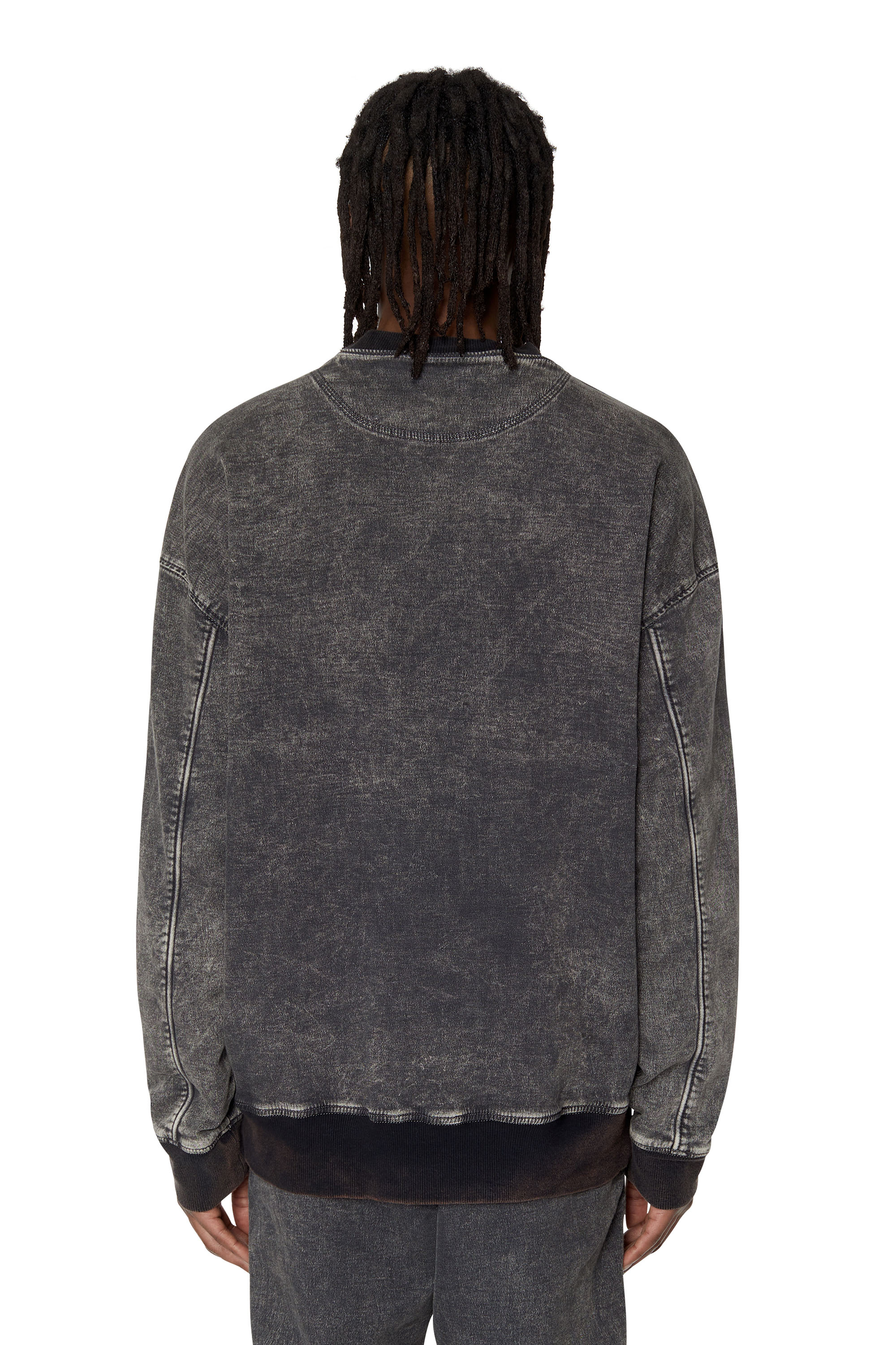Diesel - D-KRIB TRACK DENIM SWEATSHIRT, Black/Dark grey - Image 4
