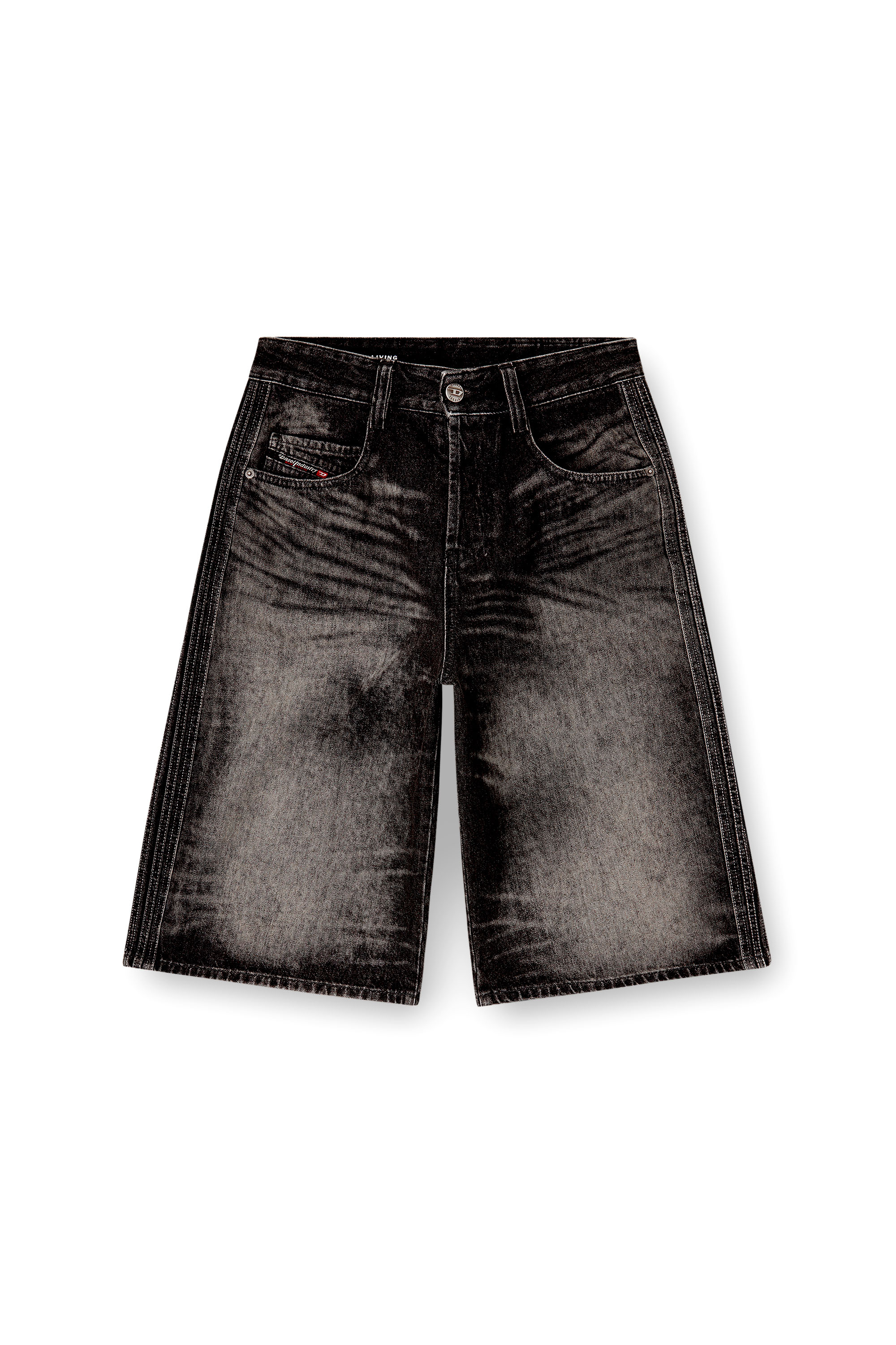 Diesel - D-ENIM-M-SHORT-S, Unisex's Long bermuda shorts in treated cotton-hemp denim in Black - 4