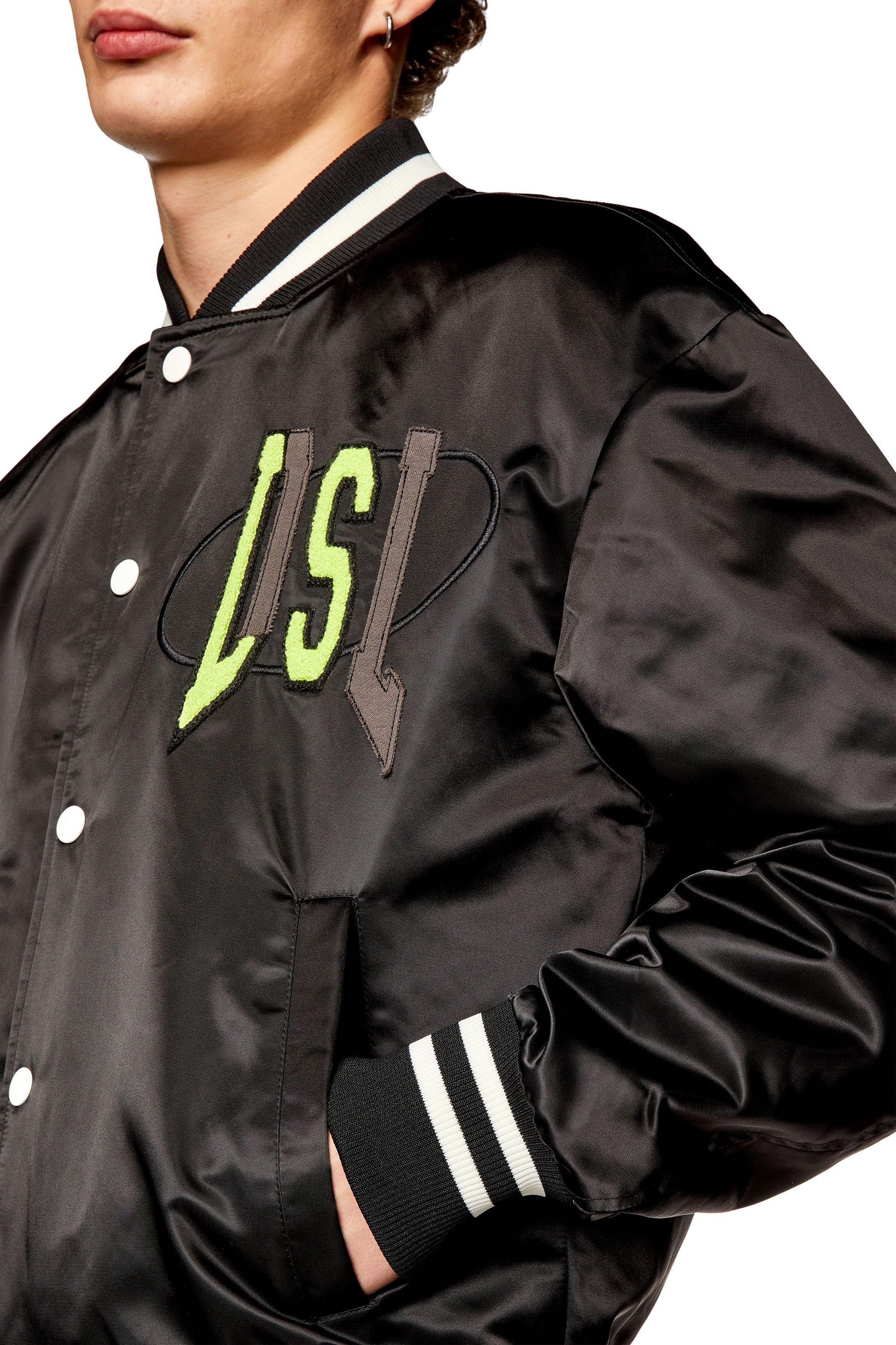 Diesel - J-START, Man Satin track jacket with LIES patches in Black - Image 5