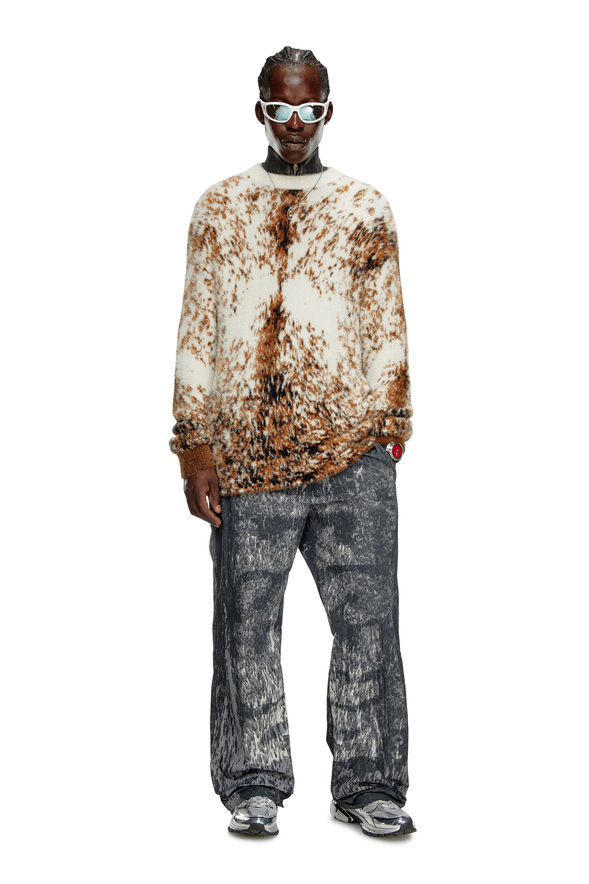 Diesel - K-ITELLO, Man's Fluffy jumper with animalier pattern in Brown - 2