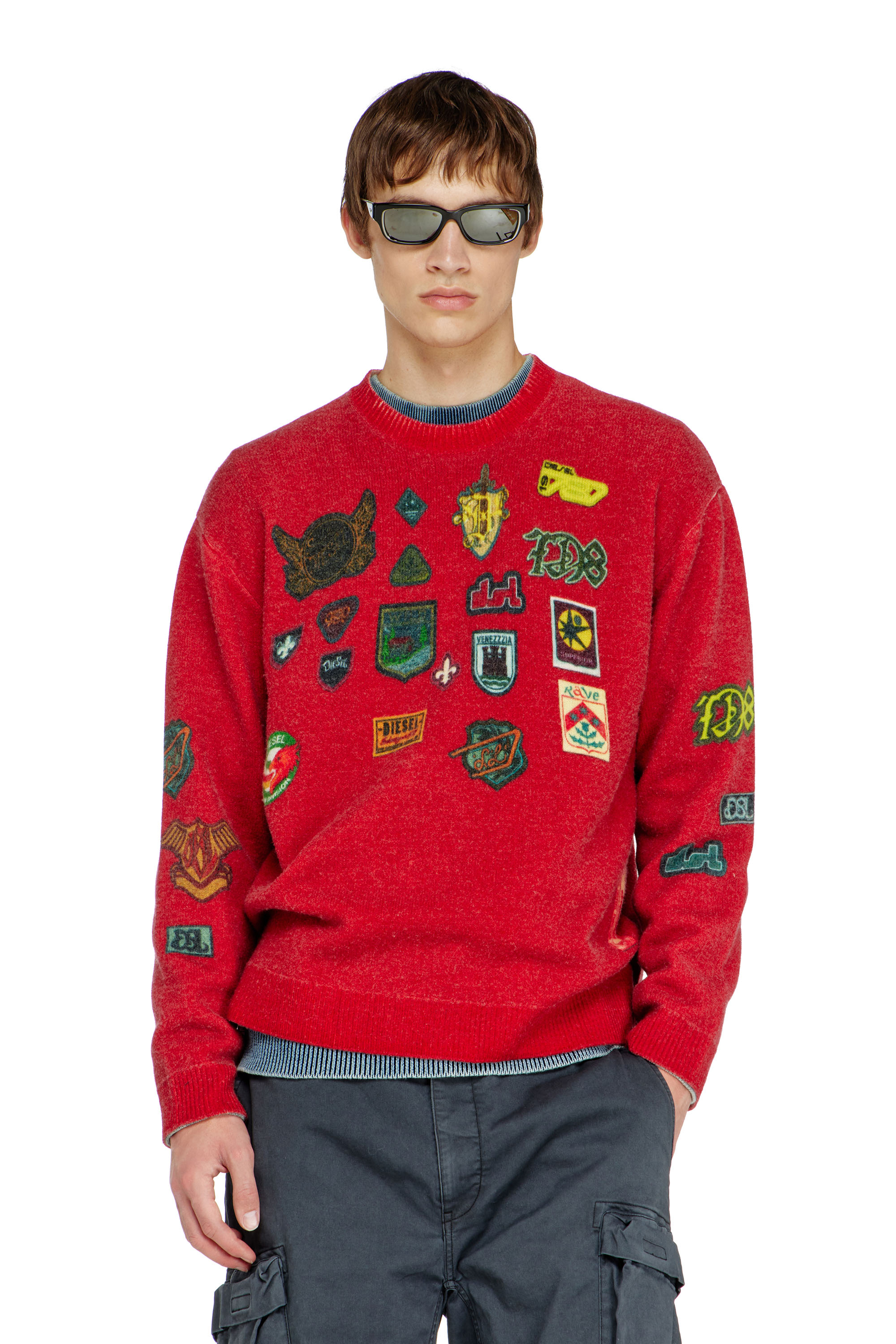 Diesel - K-PATCY, Man's Wool jumper with printed patches in Red - 3