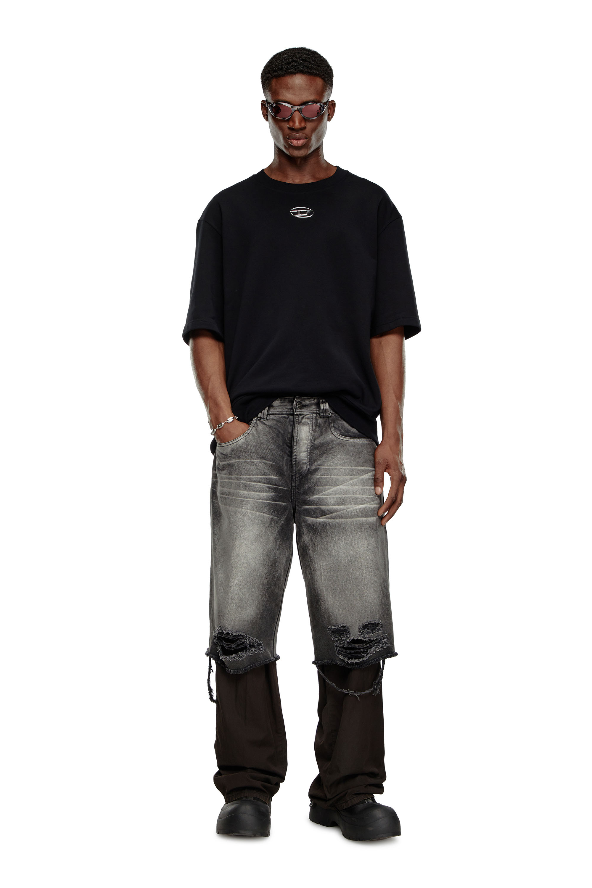 Diesel - S-COOLING-L1, Man's Short-sleeve sweatshirt with metallic logo in Black - 1