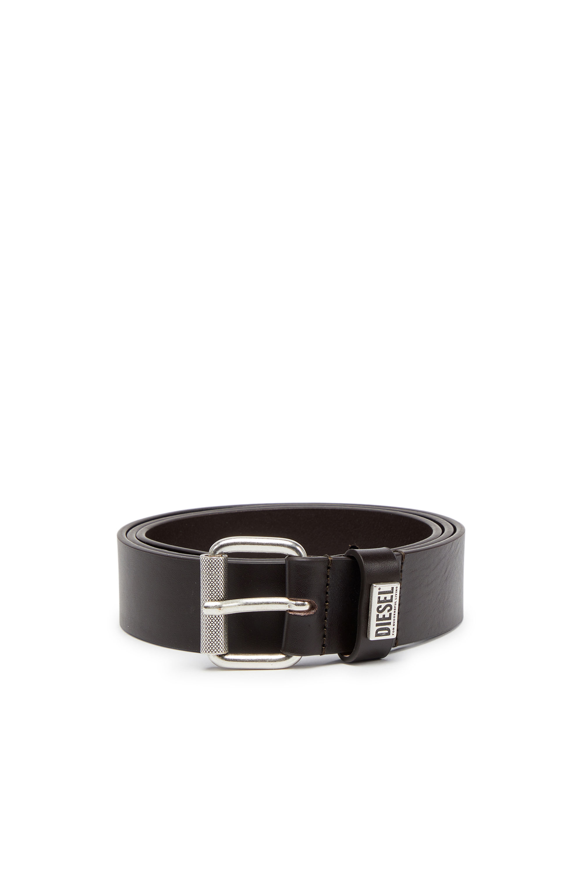 B-BISCOTTO-LOOP, Dark Brown Diesel - B-BISCOTTO-LOOP, Man's 3.5cm leather belt with logo plaque in Dark Brown - 1