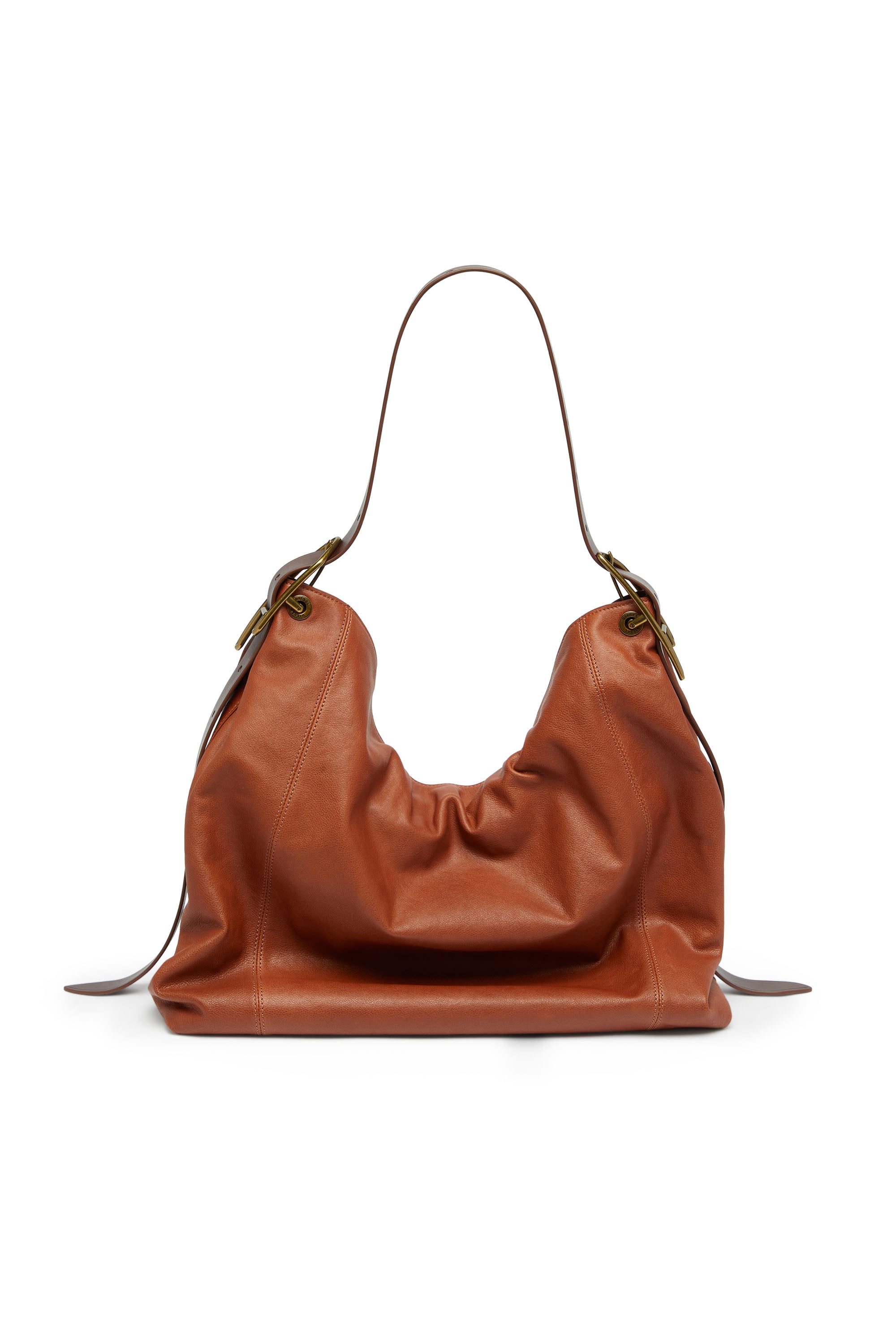 Diesel - D-LINE HOBO L, Woman's D-Line-Hobo bag in shiny wrinkled leather in Brown - 3