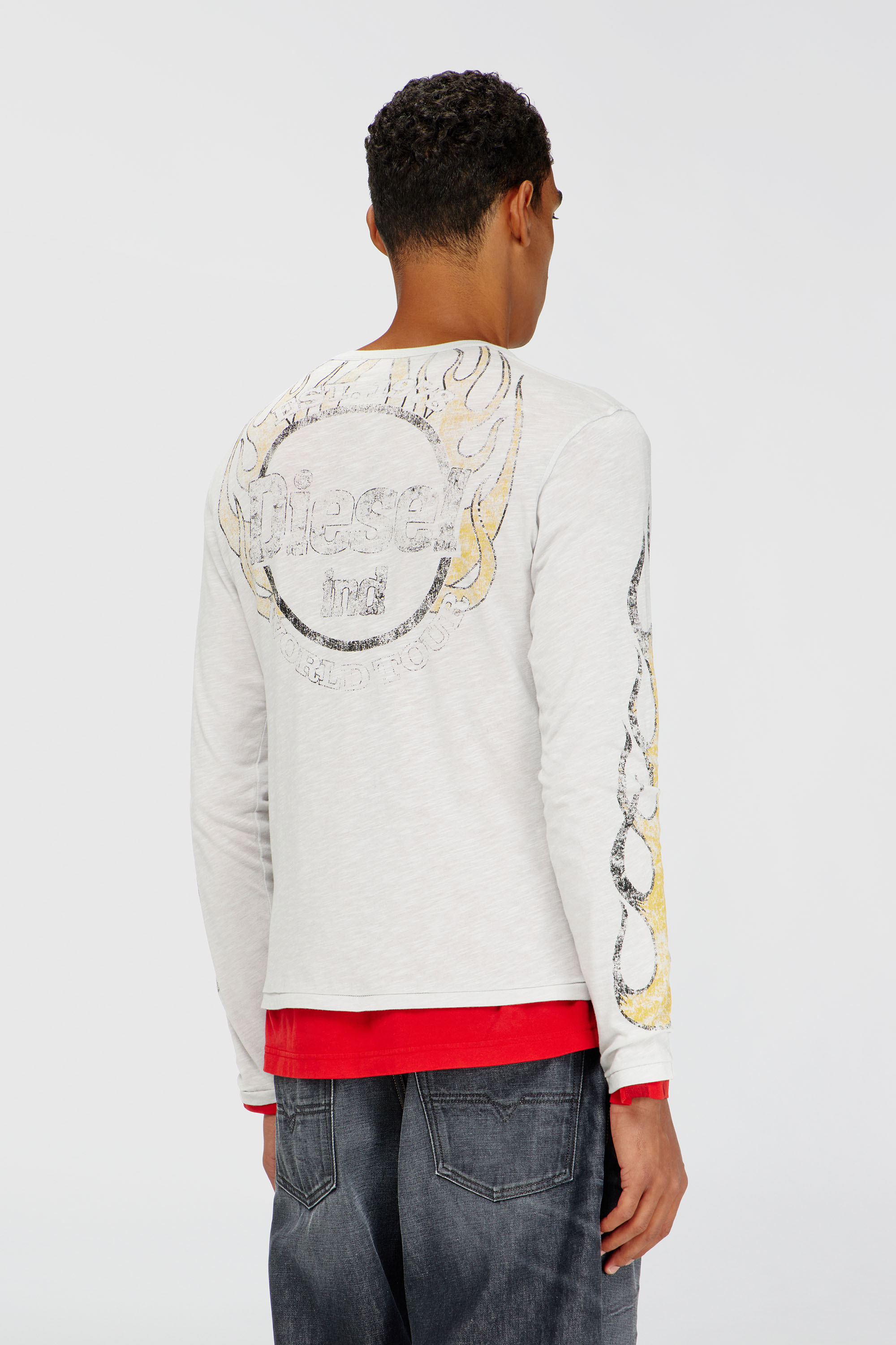 Diesel - T-NOTS-LS, Man's Long-sleeve T-shirt in slub jersey with crack print in White - 3