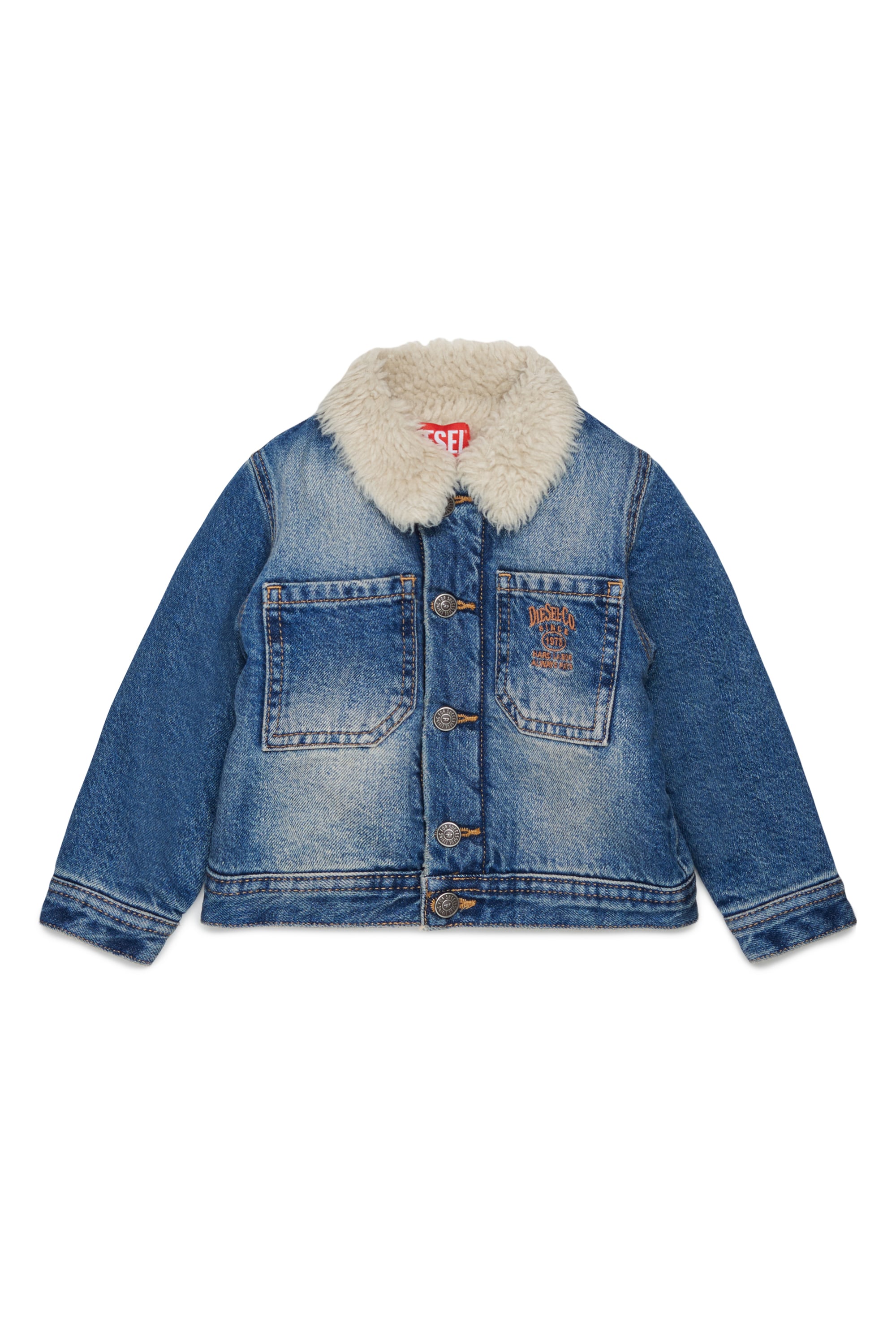 Diesel - JOMYB-FUR, Unisex's Denim jacket with soft pile collar in Medium blue - 1
