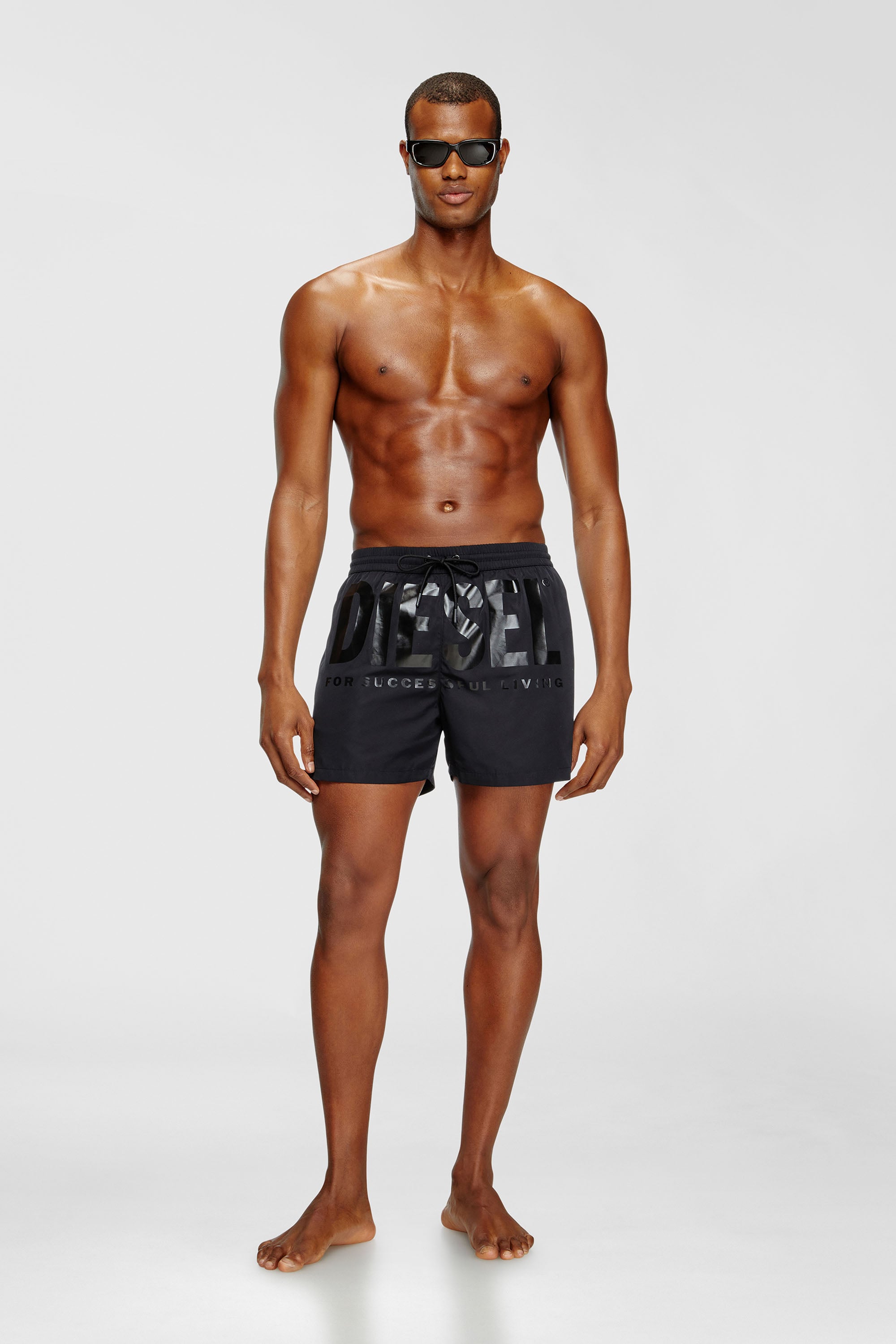 Diesel - KEN-37-D-CORE, Man's Mid-length swim shorts with maxi logo in Black - 1